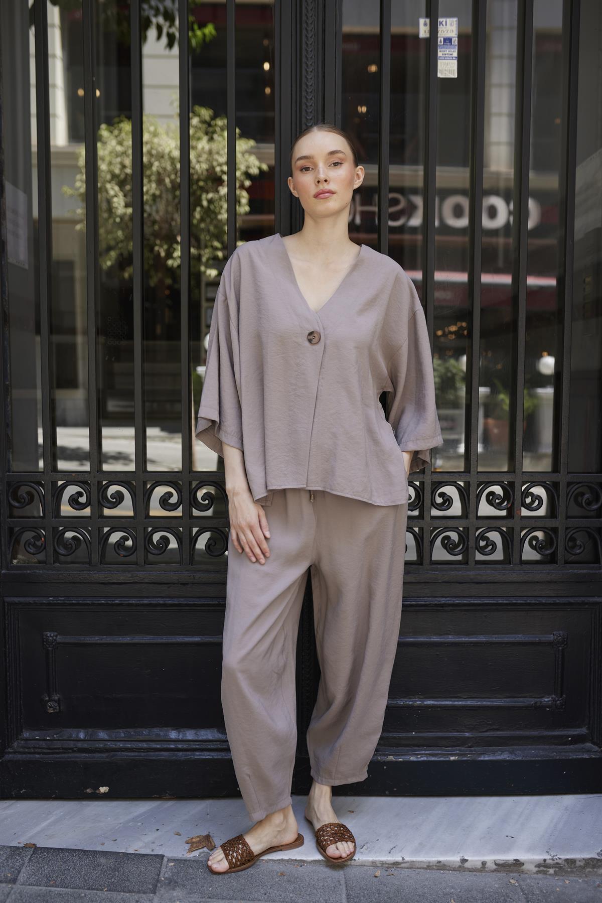 51189 BLUZ PANTOLON TAKIM VİZON