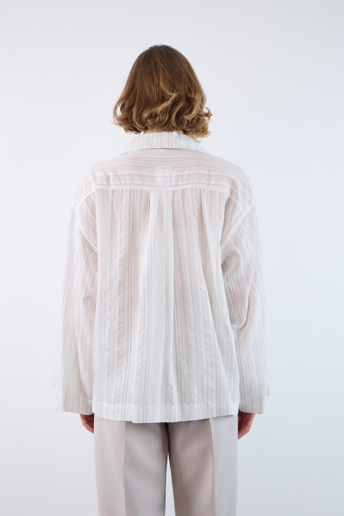 4956 OVERSIZE GÖMLEK BEYAZ-SİYAH