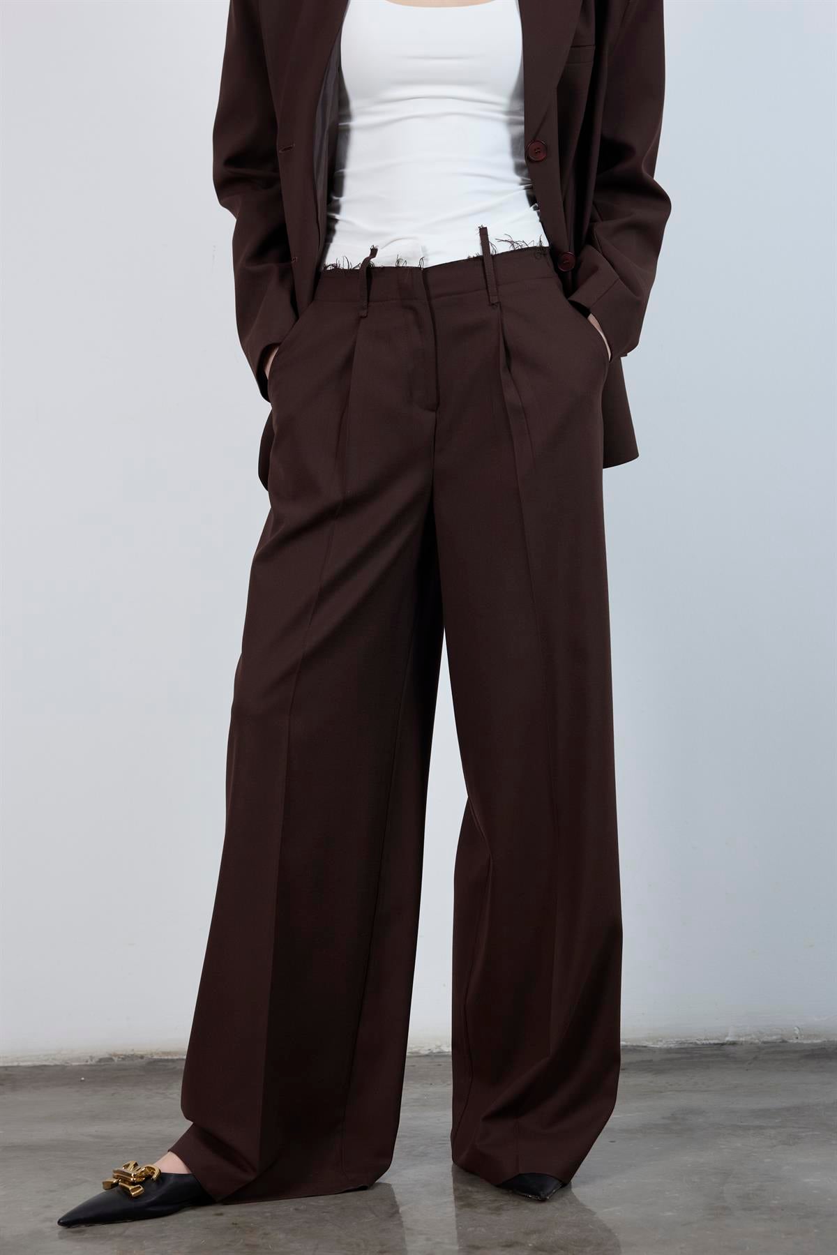 50949 POLİVİSKON PANTOLON KAHVE