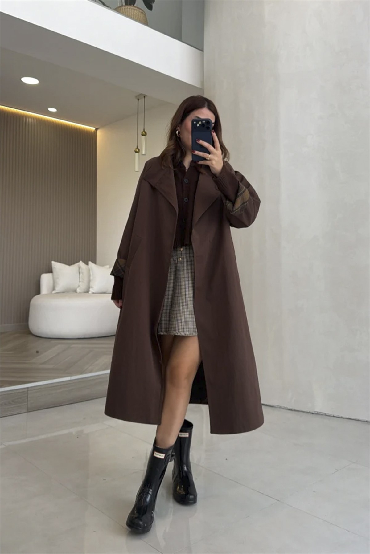 9839 EKOSE GARNİLİ TRENÇ KAHVE
