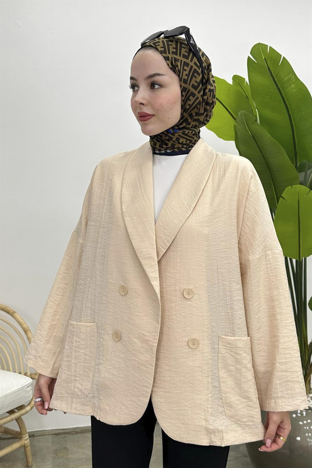 9020 ŞAL YAKA KRUVAZE CEKET TAŞ