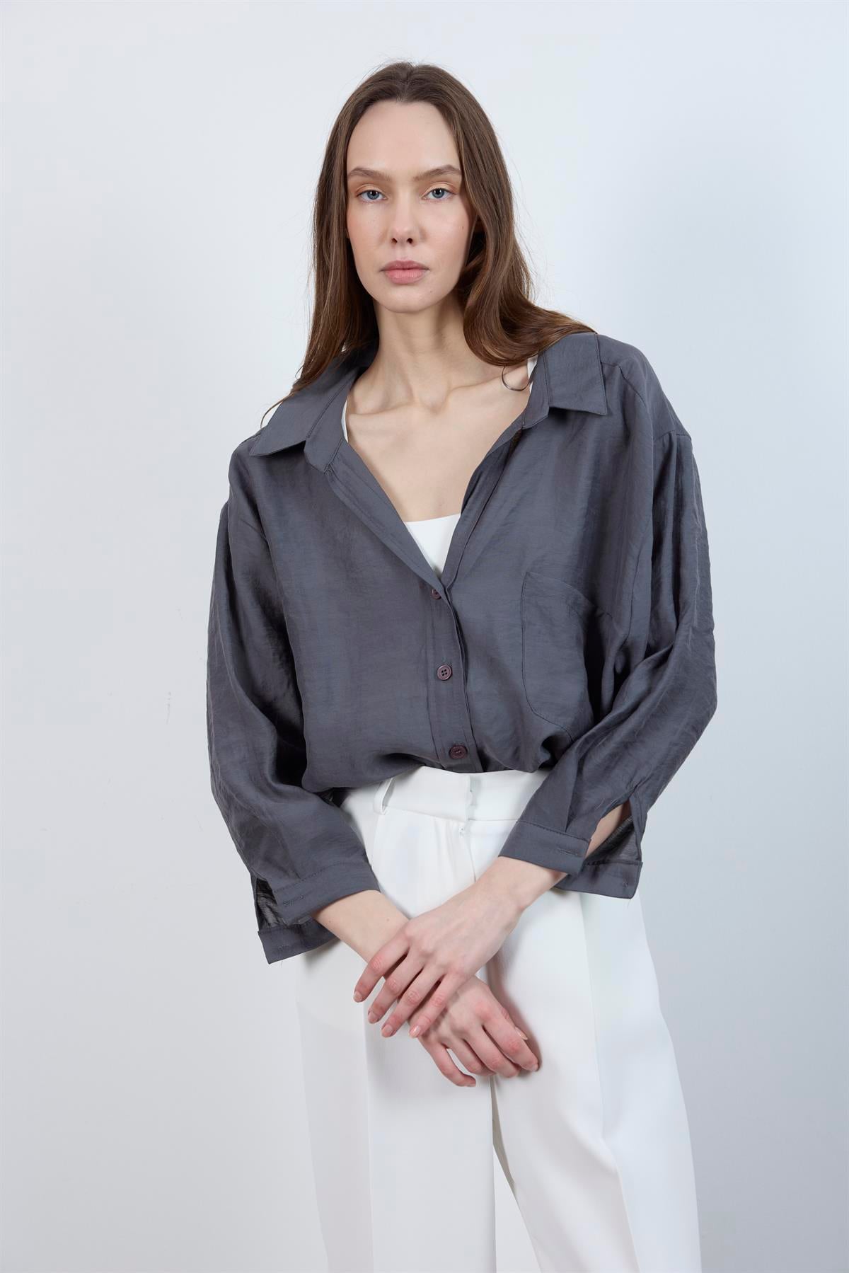 4612 DÜŞÜK OMUZLU OVERSİZE GÖMLEK ANTRASİT