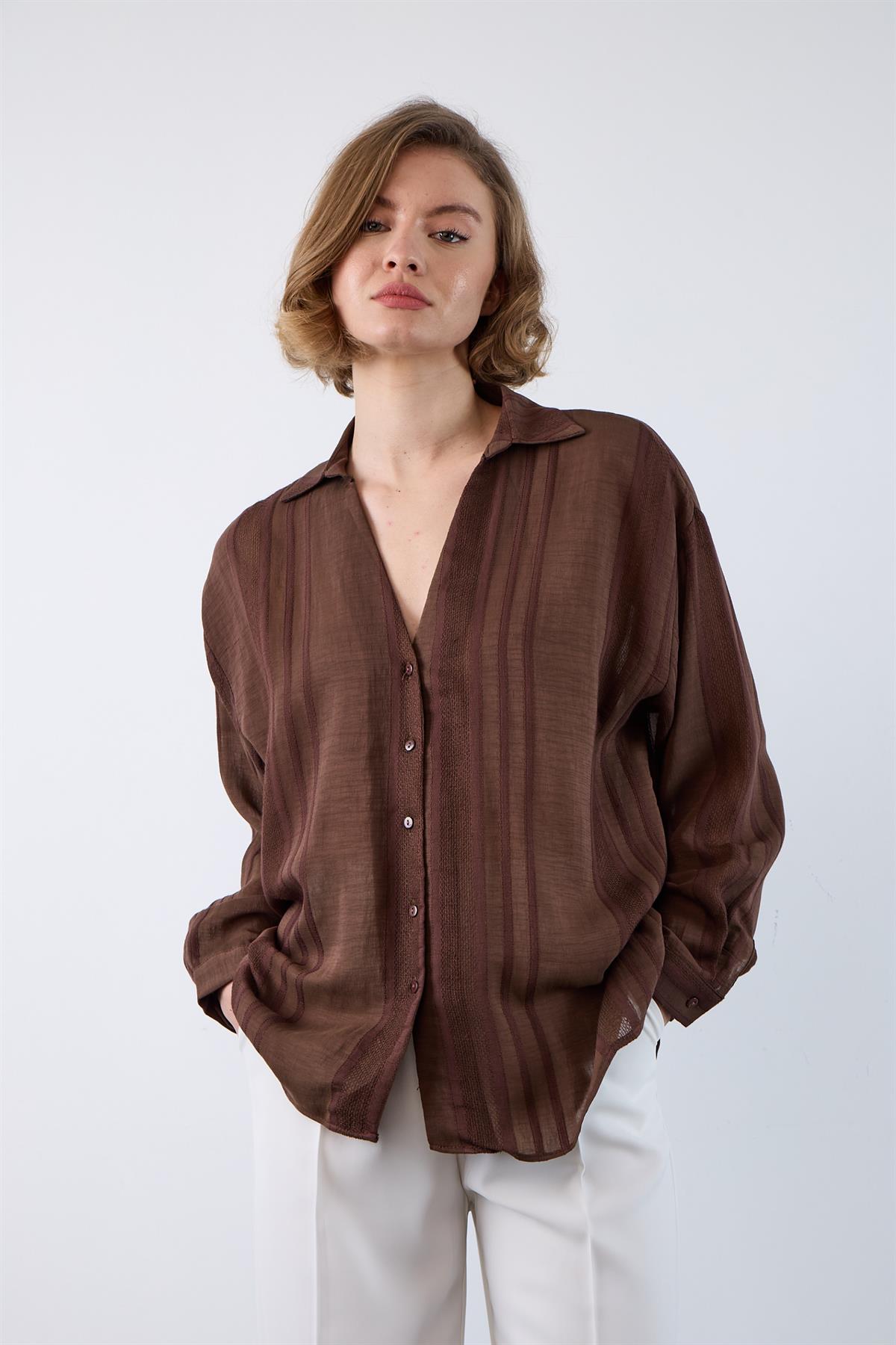 4914 TRANSPARAN GÖMLEK KAHVE