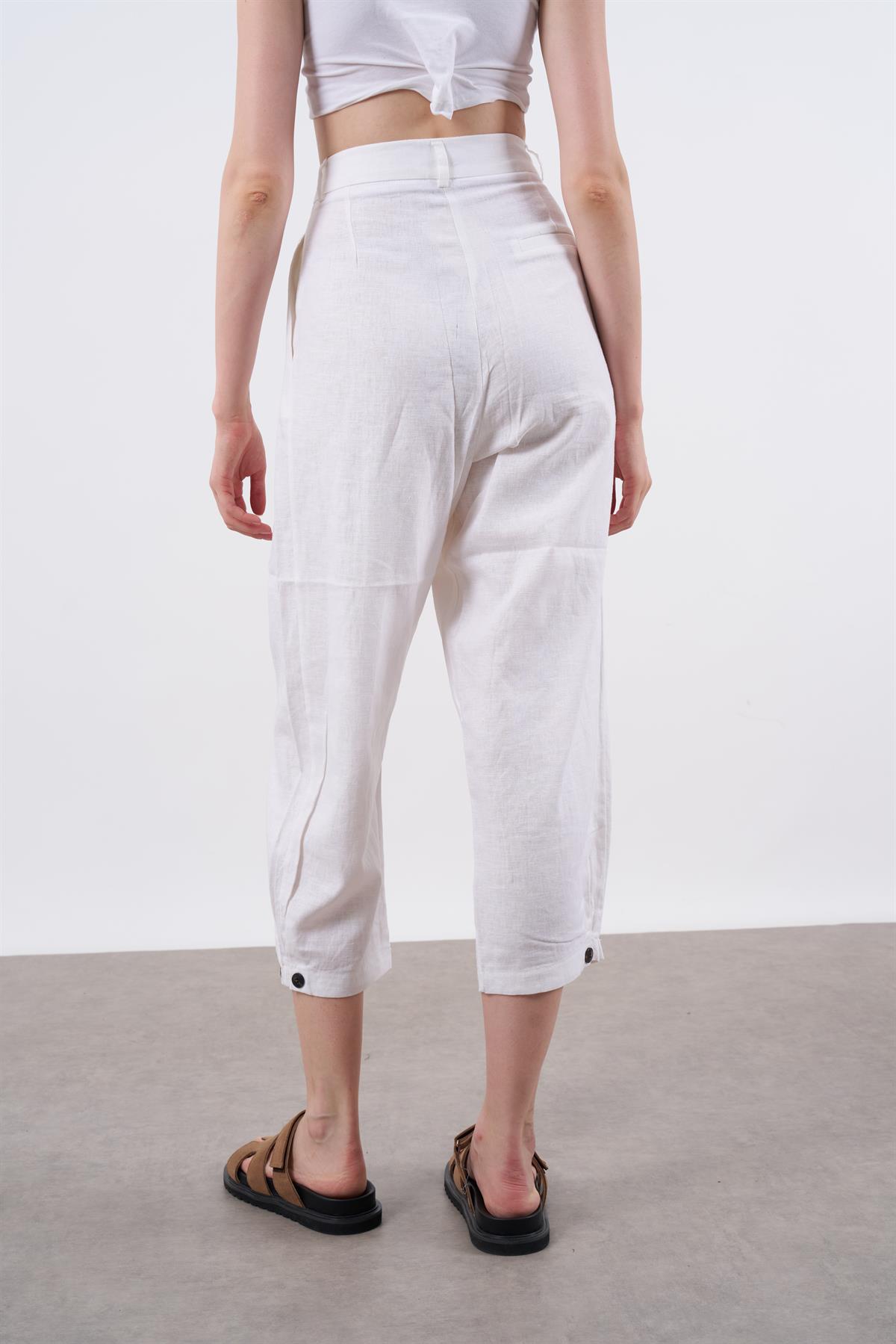 50976 KETEN PANTOLON BEYAZ