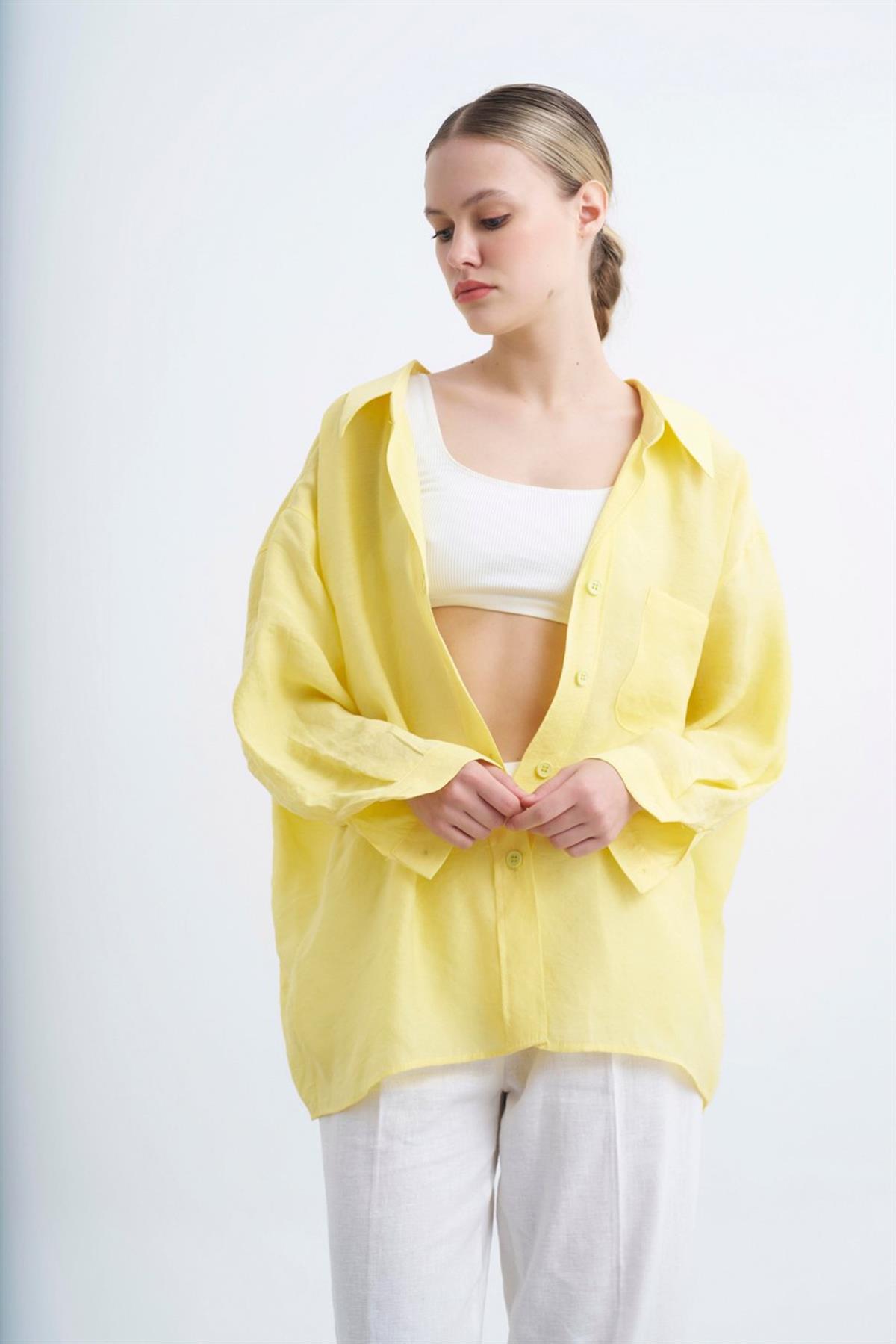 4612 DÜŞÜK OMUZLU OVERSİZE GÖMLEK SARI