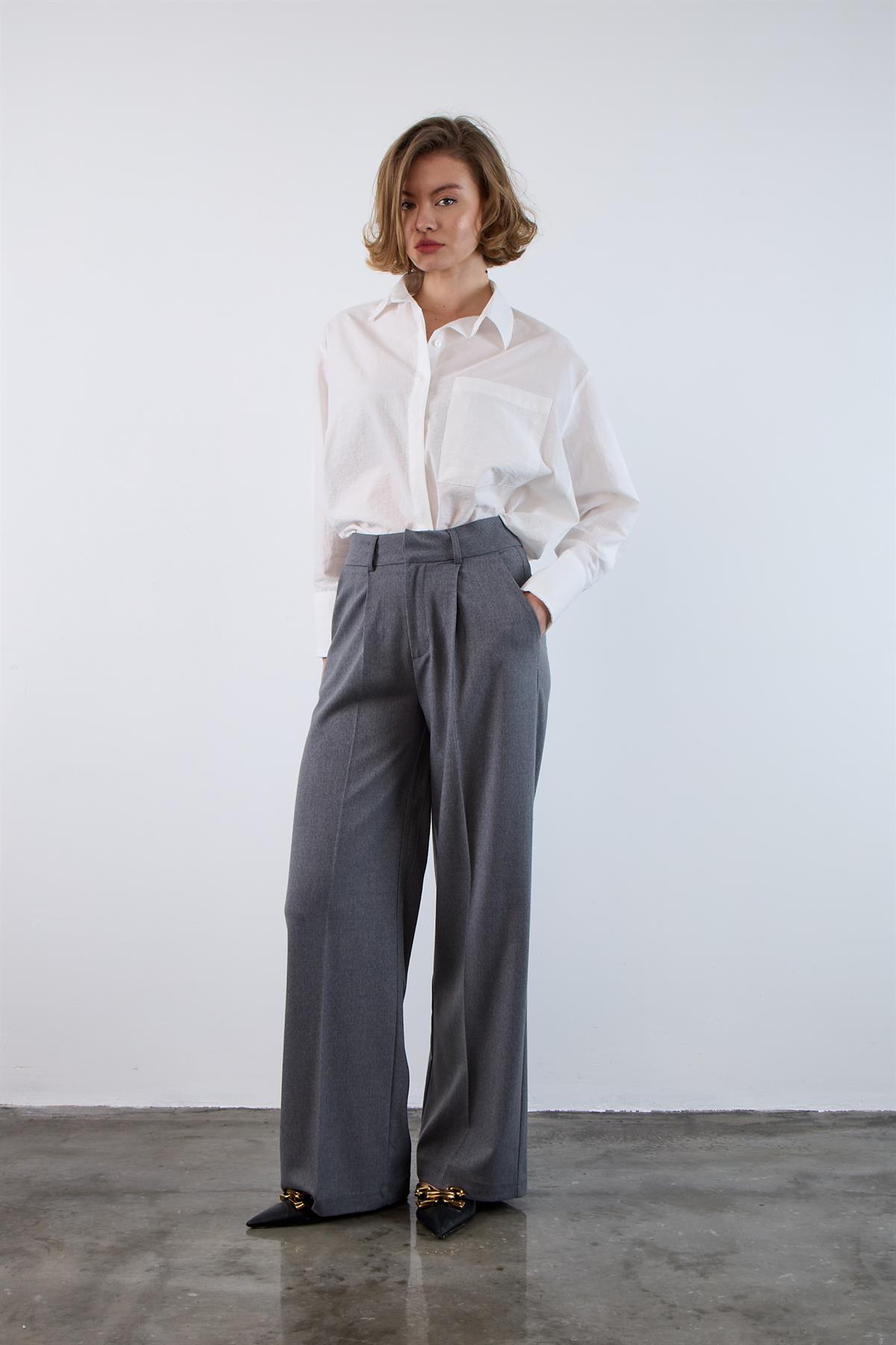 51093 PİLİLİ PALAZZO PANTOLON GRİ