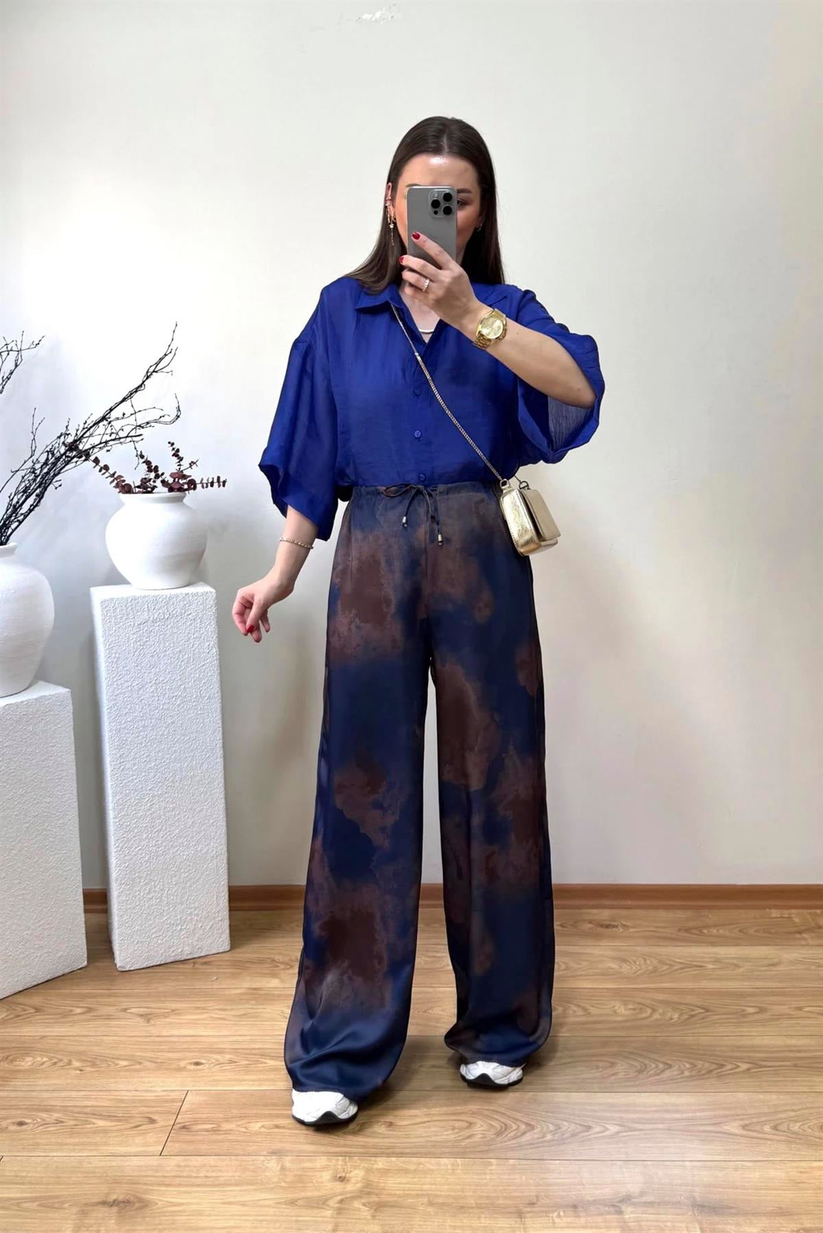 51138 EMPİRME SATEN PANTOLON LACİVERT