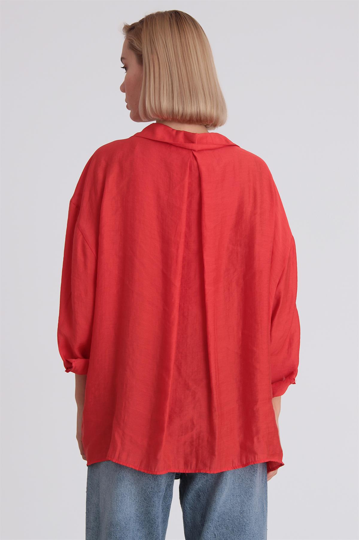 4612 DÜŞÜK OMUZLU OVERSİZE GÖMLEK KIRMIZI