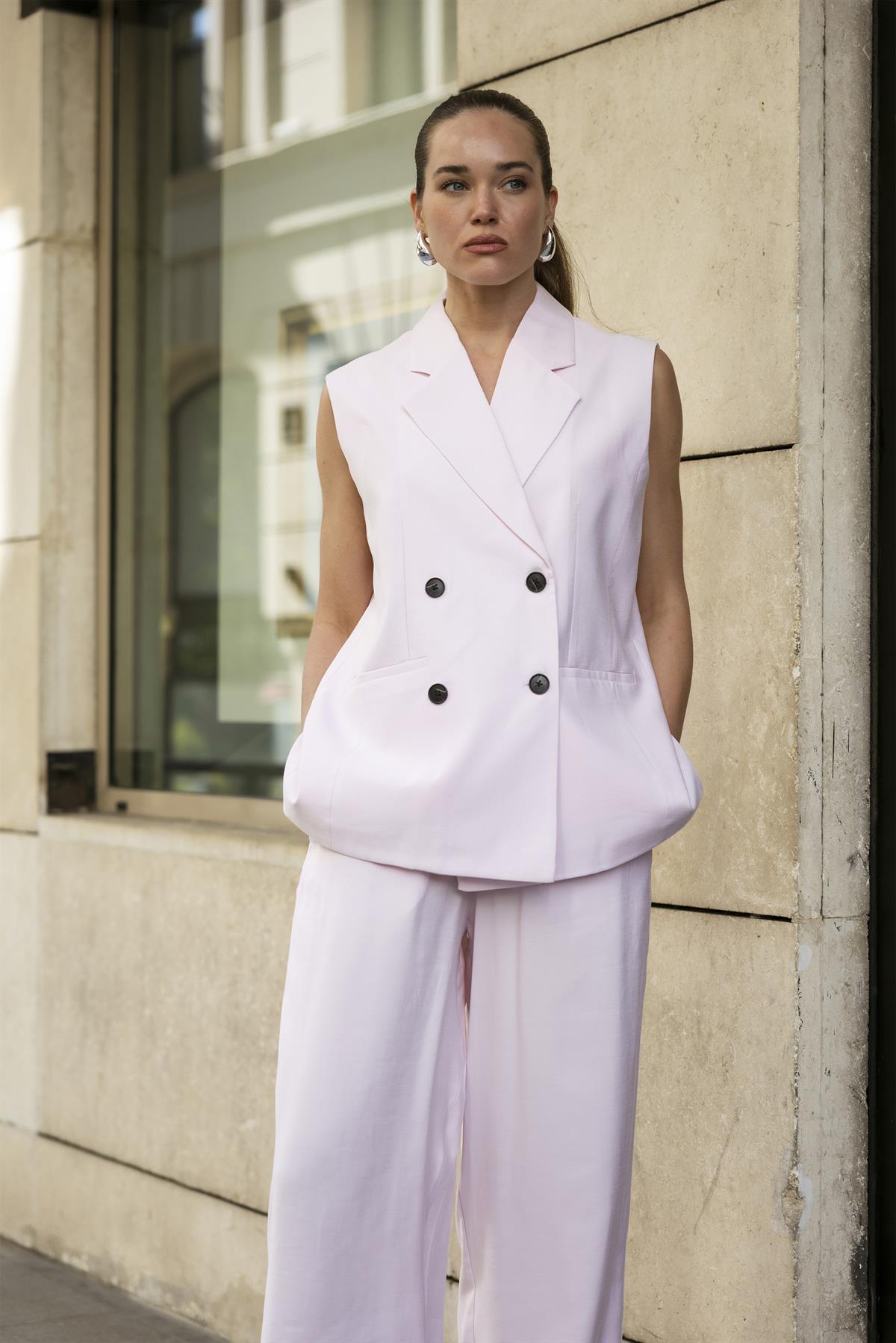 9568 YELEK PANTOLON TAKIM ŞEKER PEMBE