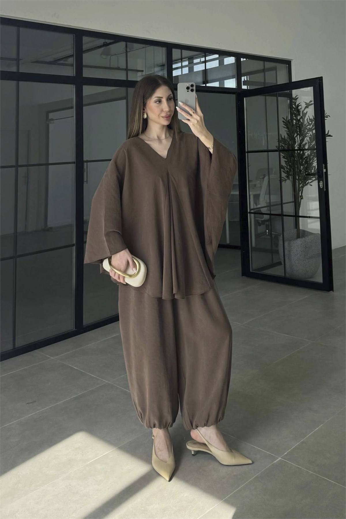 51337 BLUZ PANTOLON TAKIM KAHVE