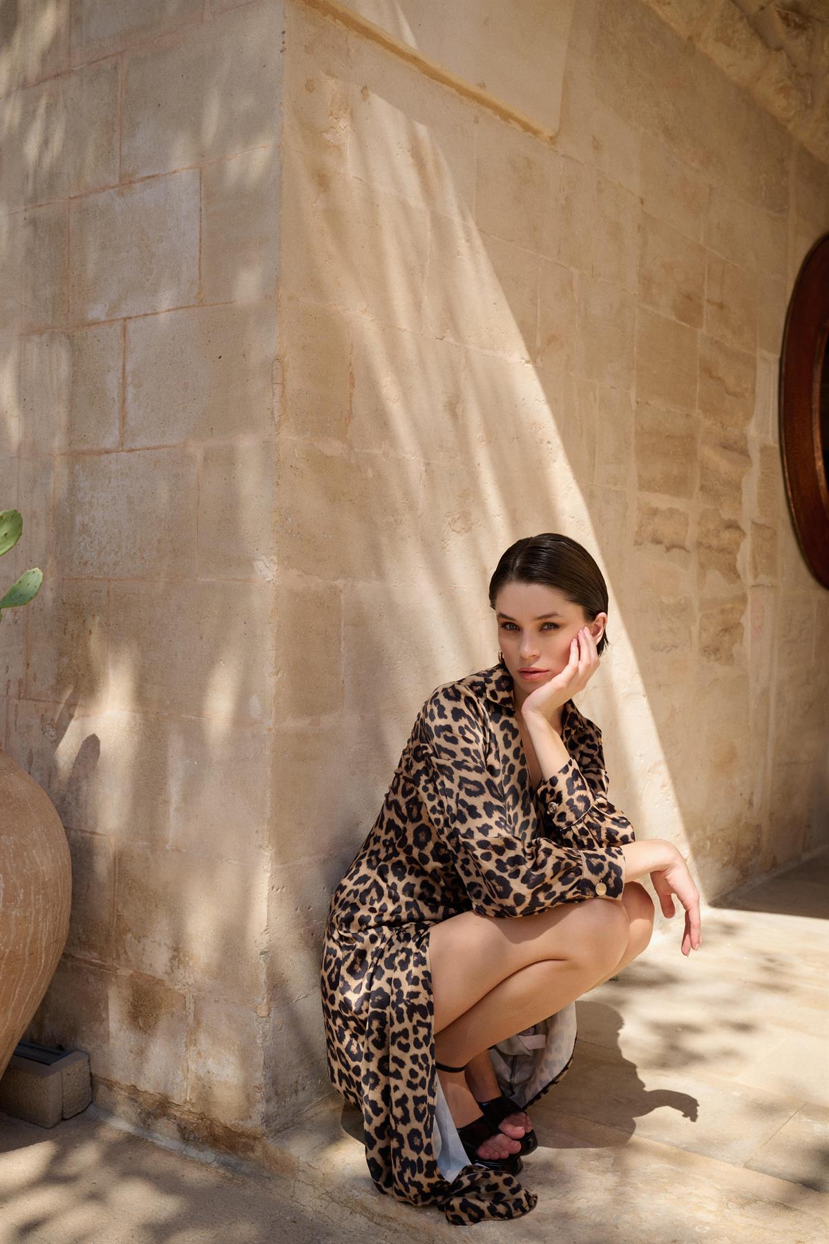 3238 SATEN LEOPAR ELBİSE LEOPAR