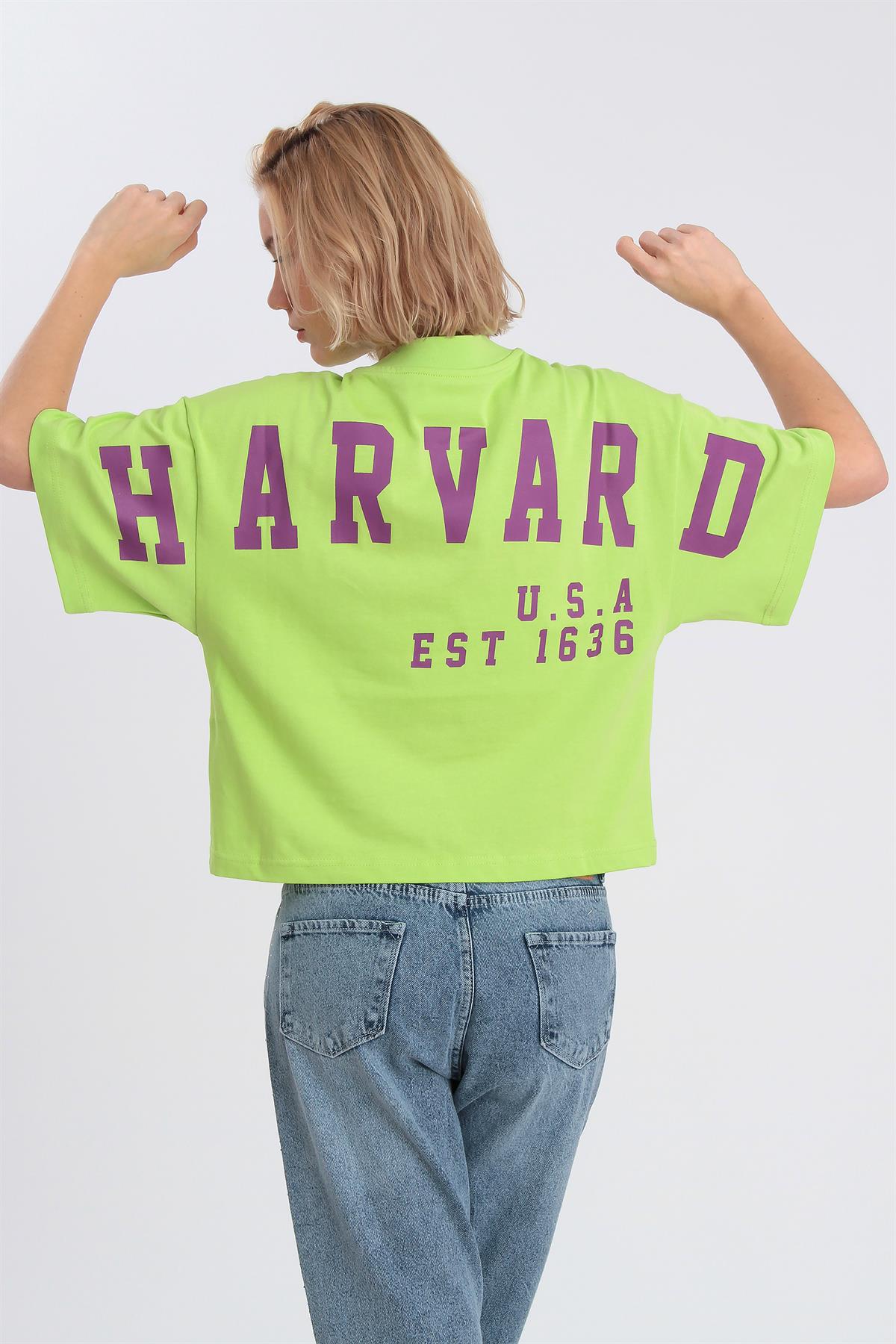 0021 HARVARD BASKILI TİŞÖRT YEŞİL