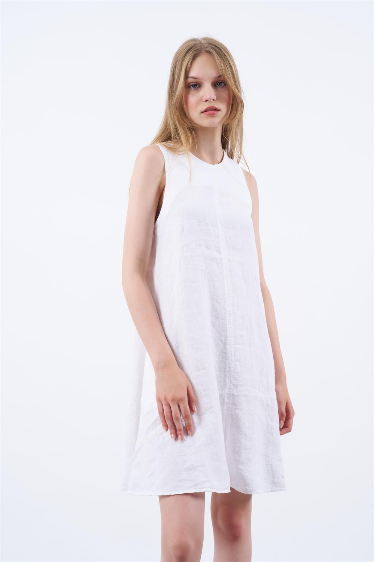 3202 SIFIR KOL KETEN ELBİSE(3181) BEYAZ