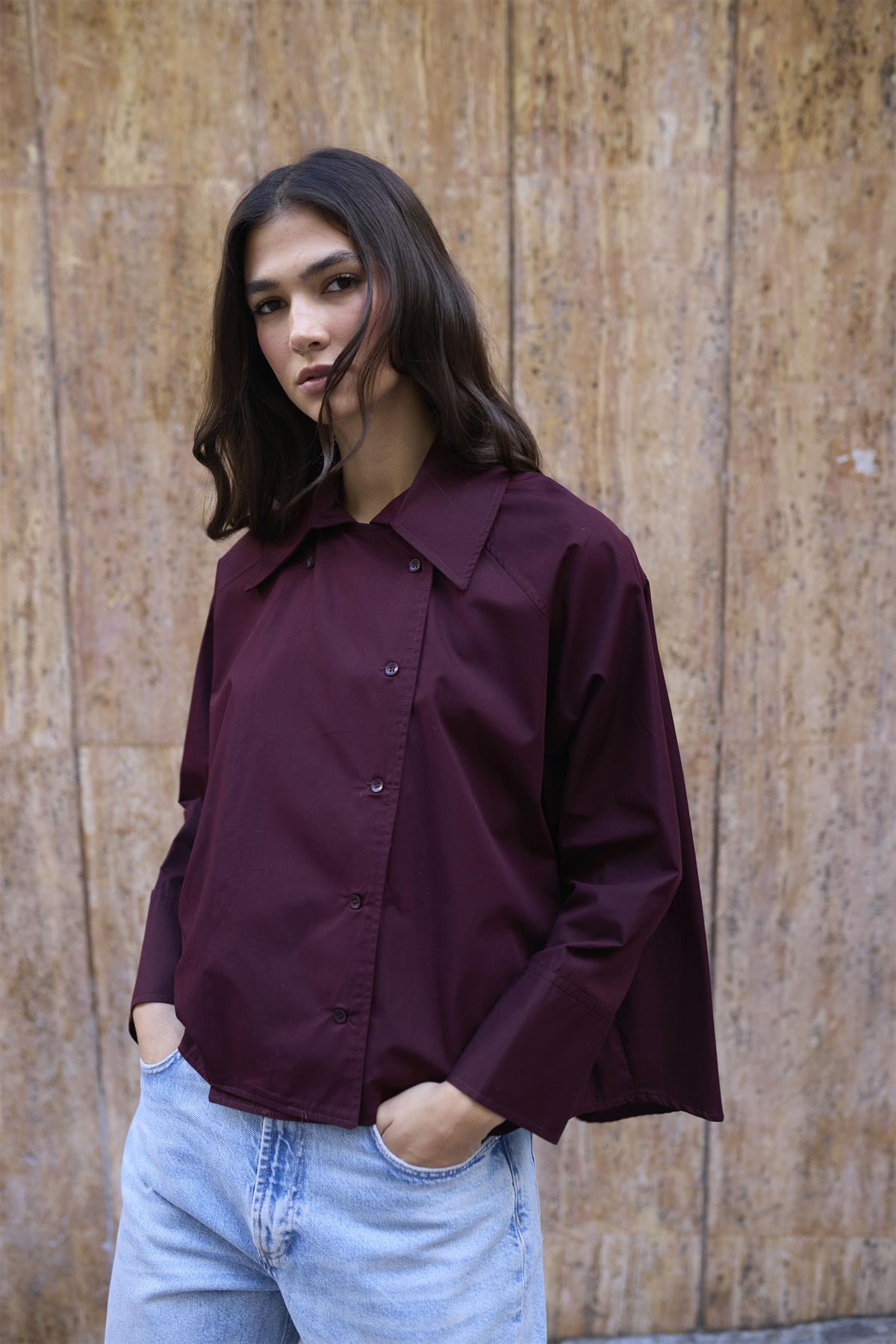 5001 REGLAN POPLİN GÖMLEK MÜRDÜM