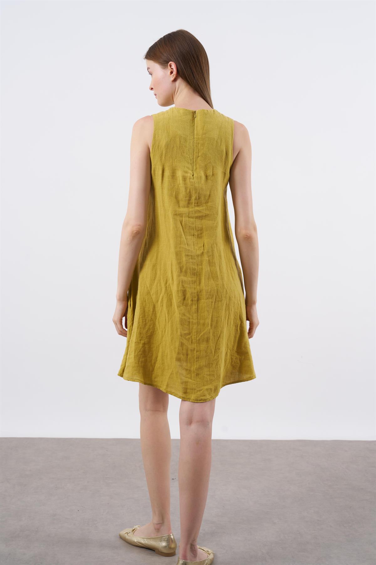 3202 SIFIR KOL KETEN ELBİSE(3181) HARDAL