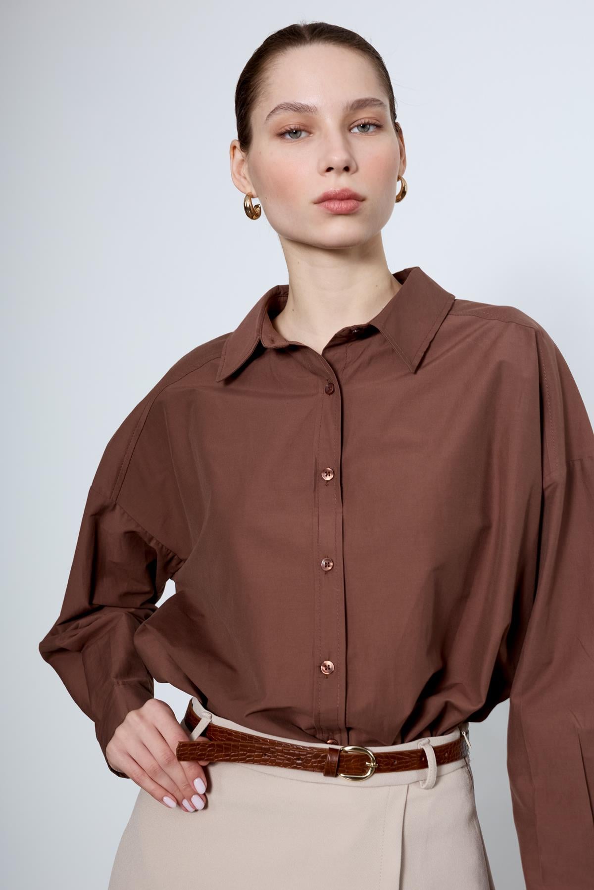 4943 POPLİN GÖMLEK KAHVE