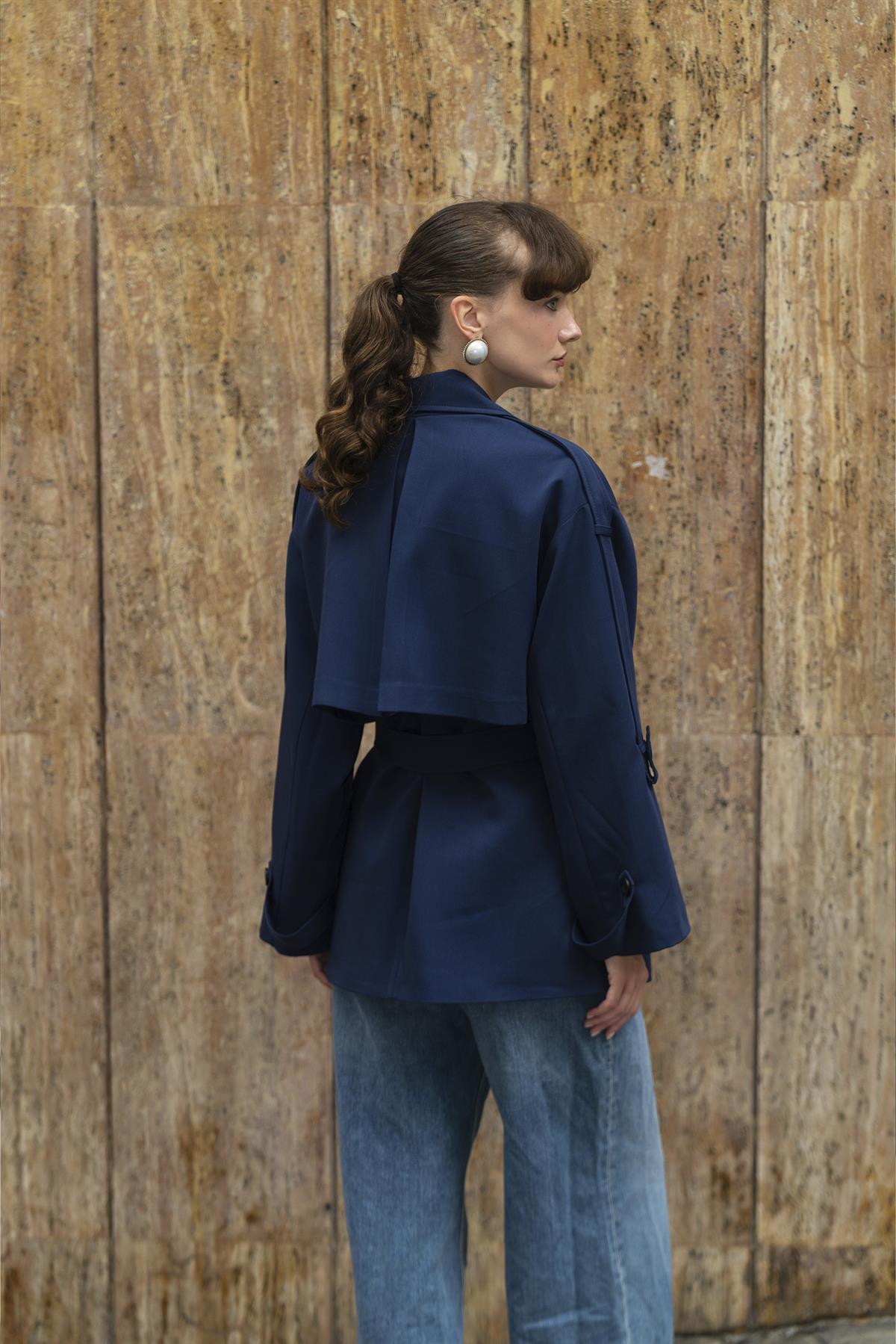 9580 KISA TRENÇ LACİVERT