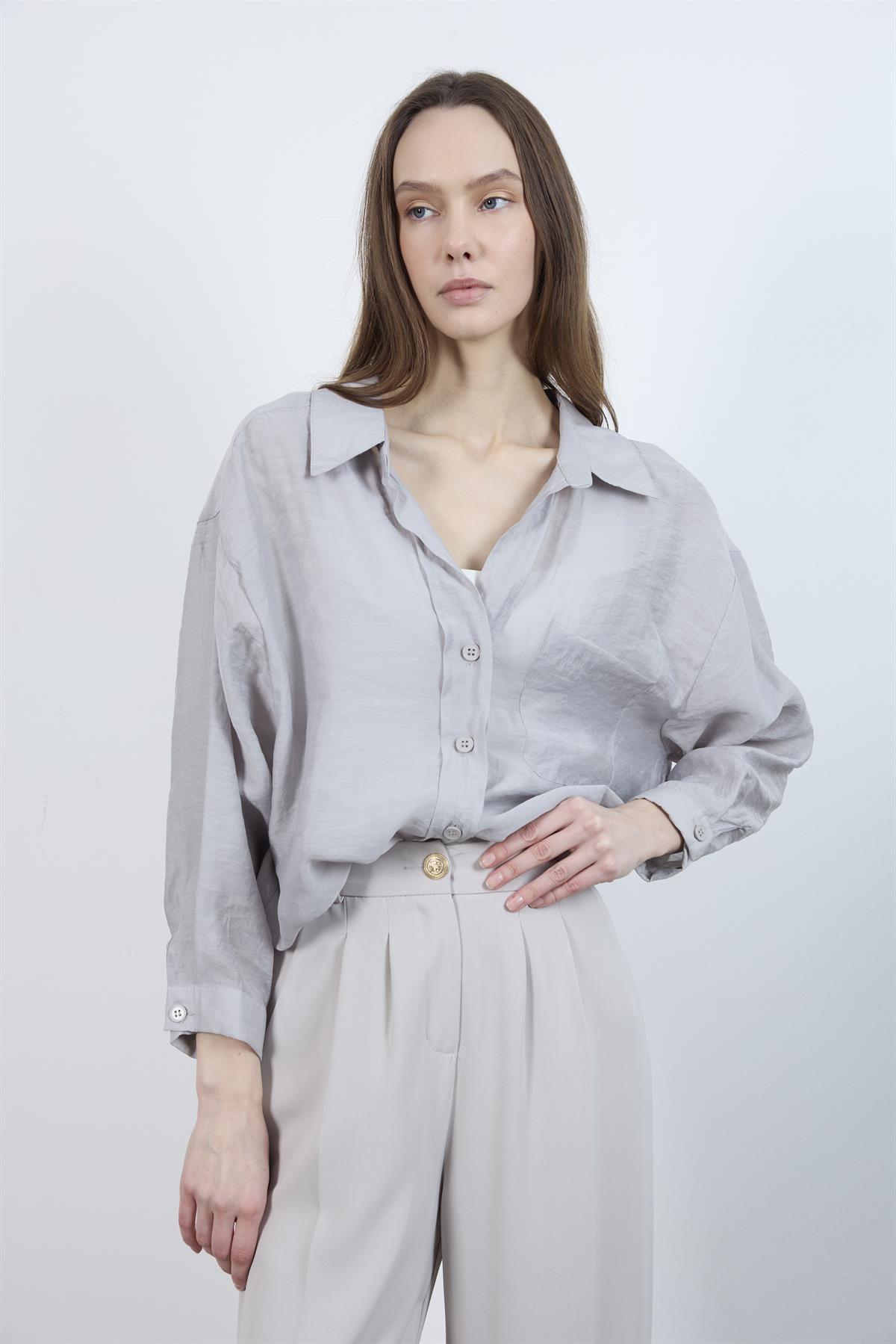 4612 DÜŞÜK OMUZLU OVERSİZE GÖMLEK AÇIK GRİ