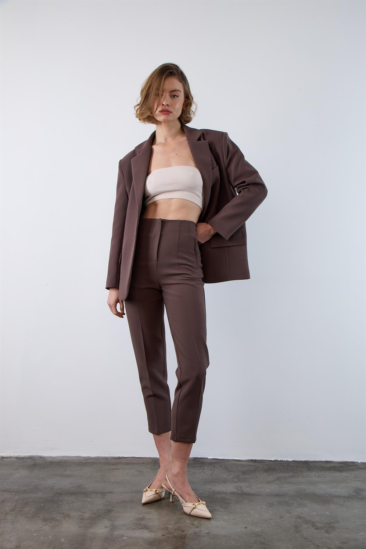 50109 PENSLİ HAVUÇ PANTOLON KAHVE