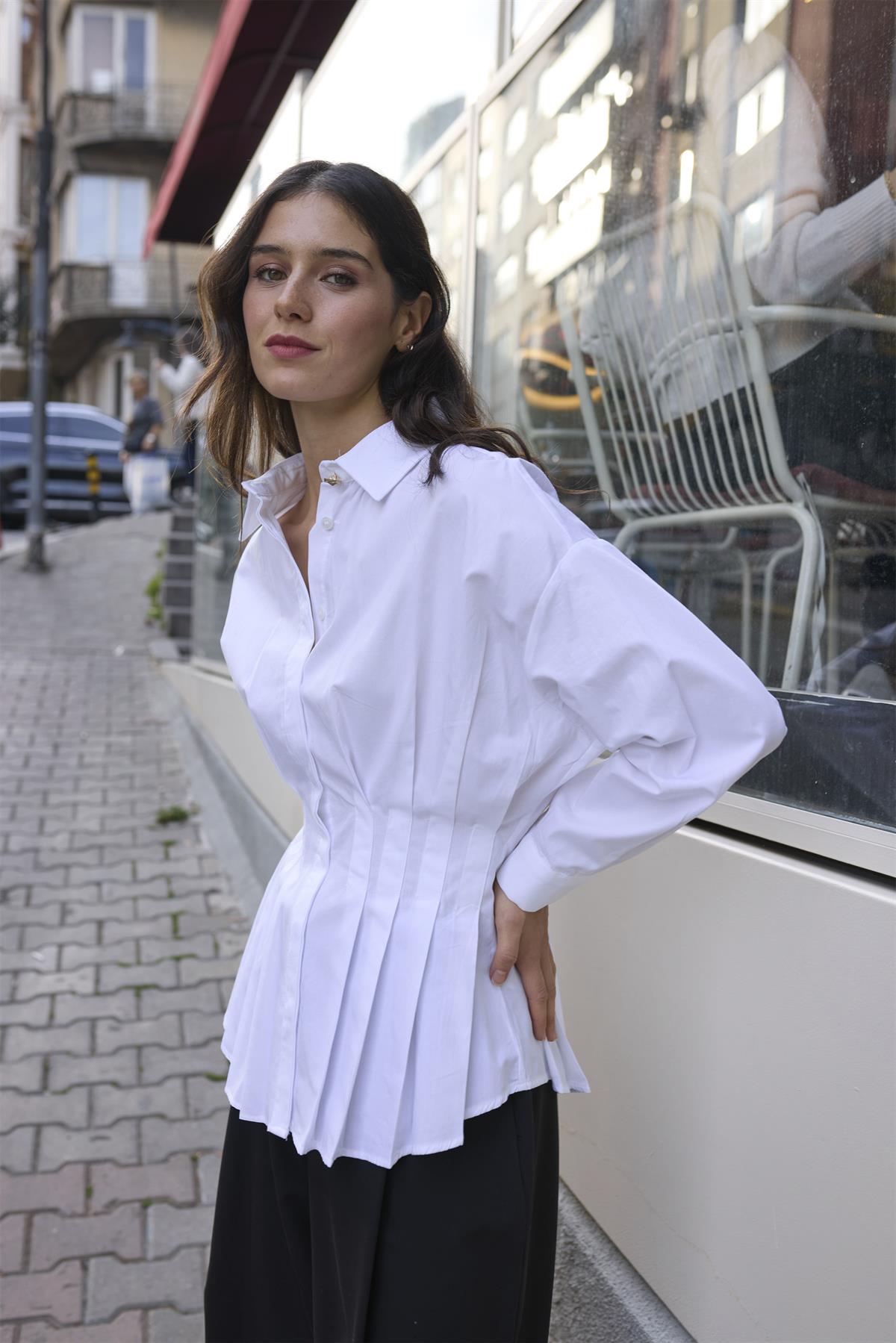 4996 PİLİLİ GÖMLEK BEYAZ