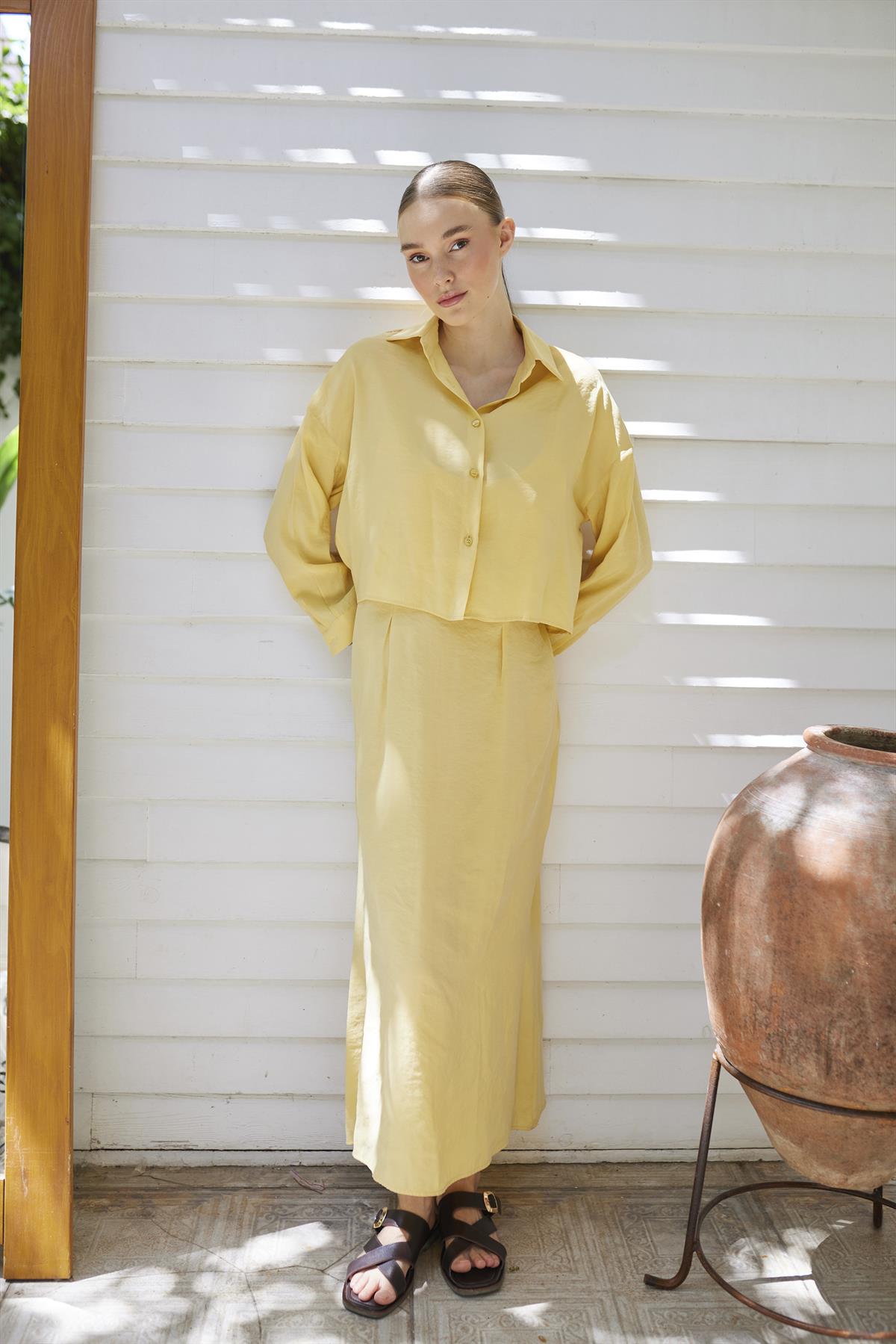 51153 GÖMLEK ELBİSE TAKIM KOYU SARI