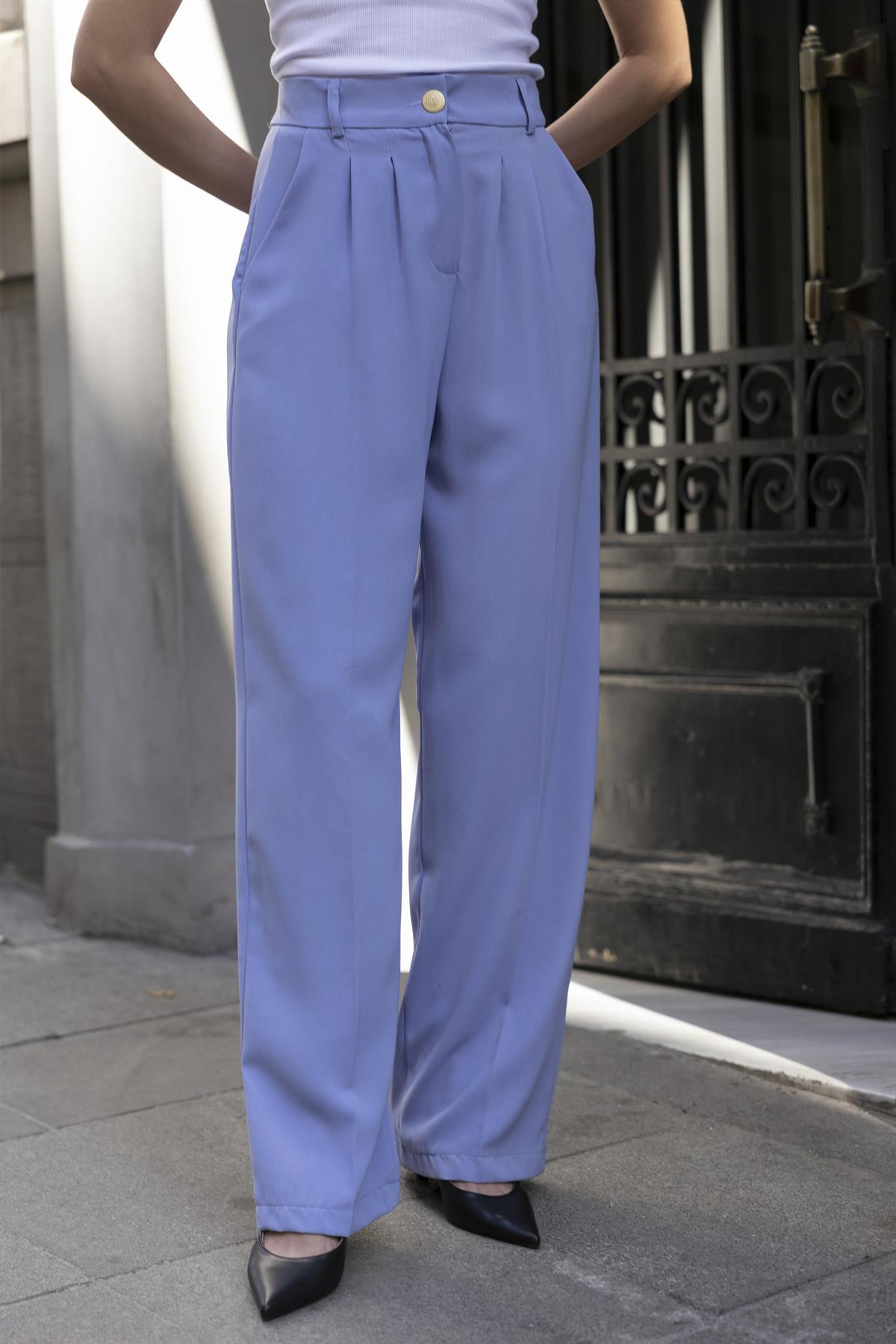 51078 PİLELİ PALAZZO PANTOLON BEBE MAVİ