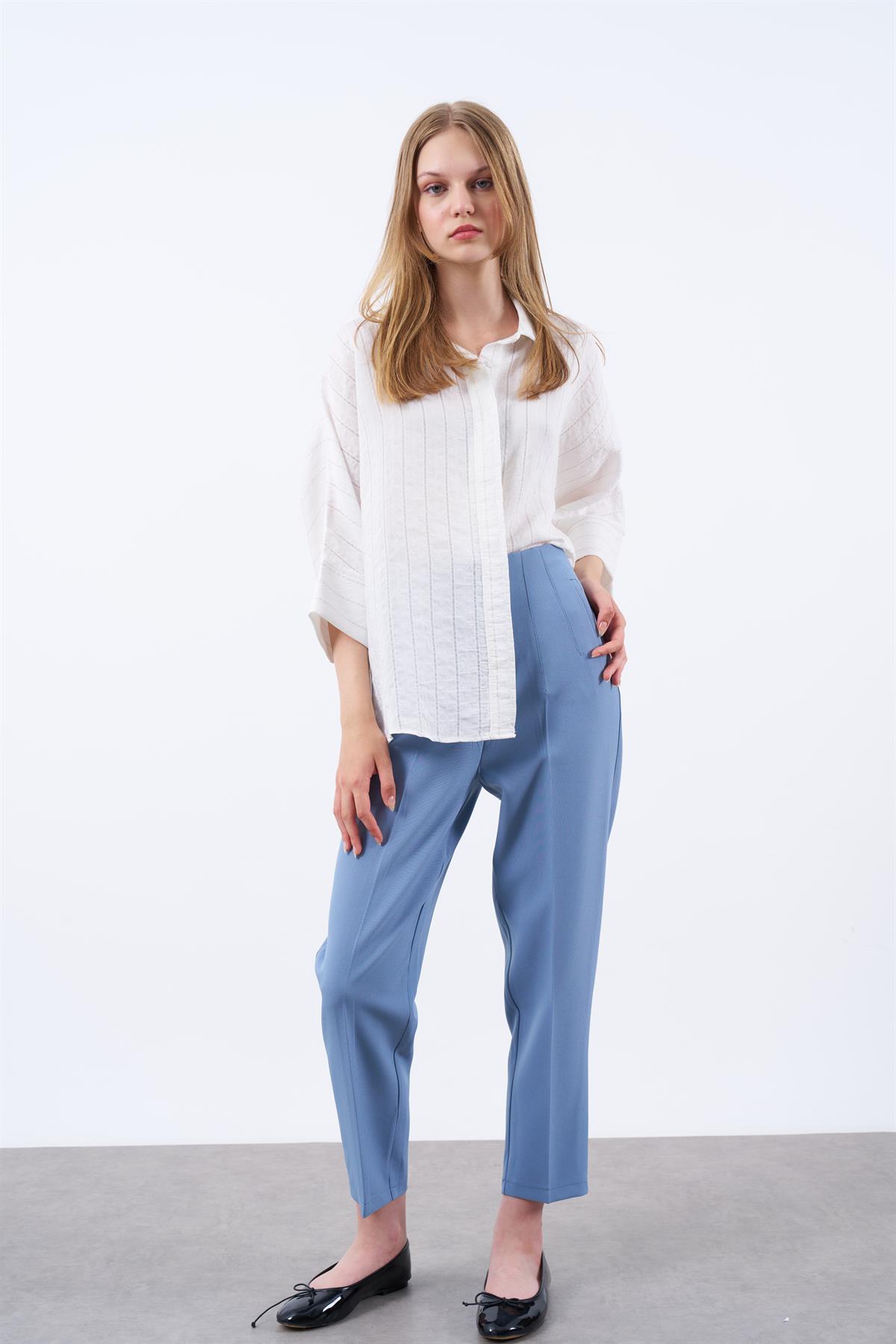 50109 PENSLİ HAVUÇ PANTOLON İNDİGO