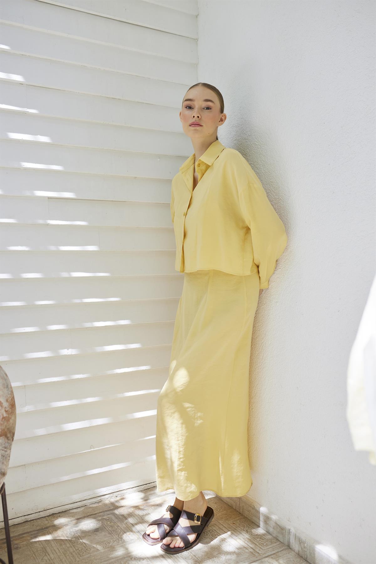 51153 GÖMLEK ELBİSE TAKIM KOYU SARI