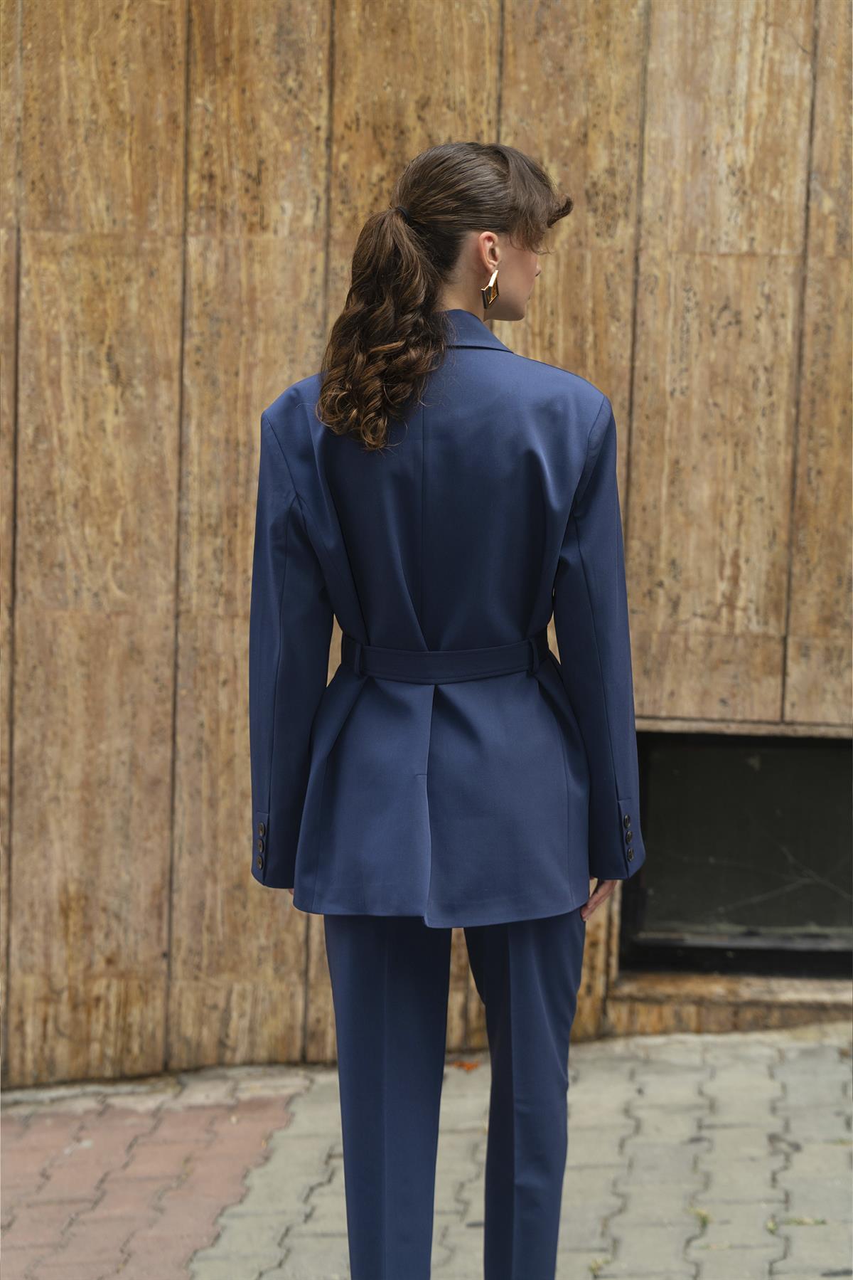 9597 CEKET KEMERLİ PANTOLON TAKIM LACİVERT