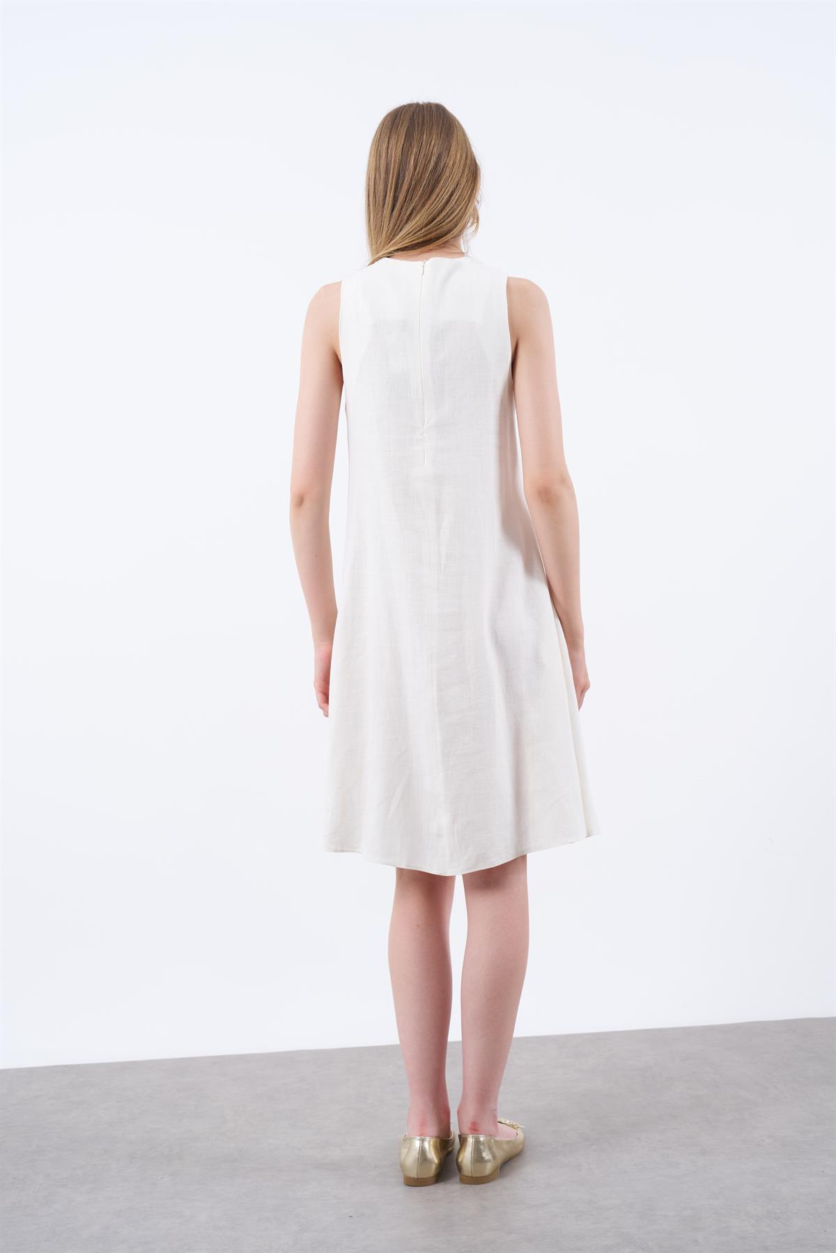 3181 SIFIR KOL KETEN ELBİSE BEYAZ