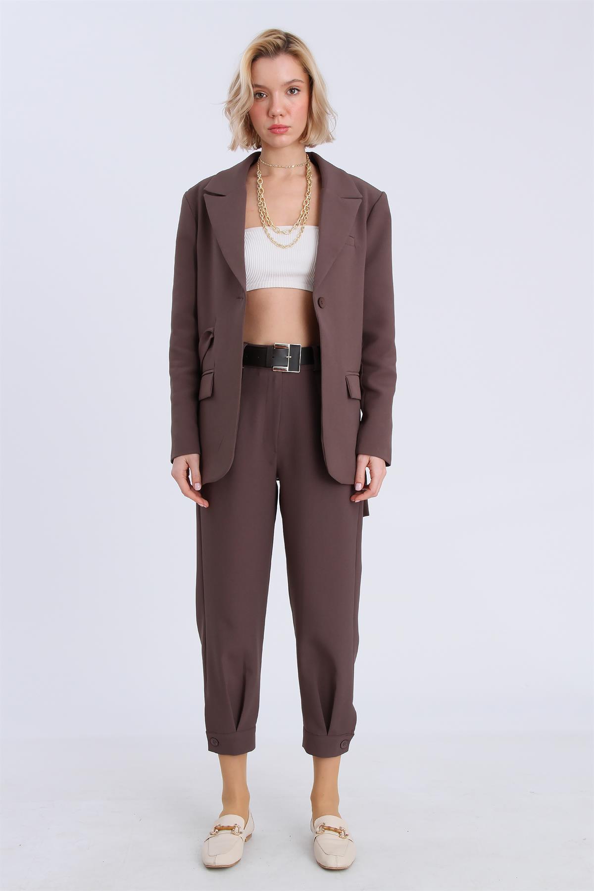 9367 KEMERLİ CEKET KAHVE