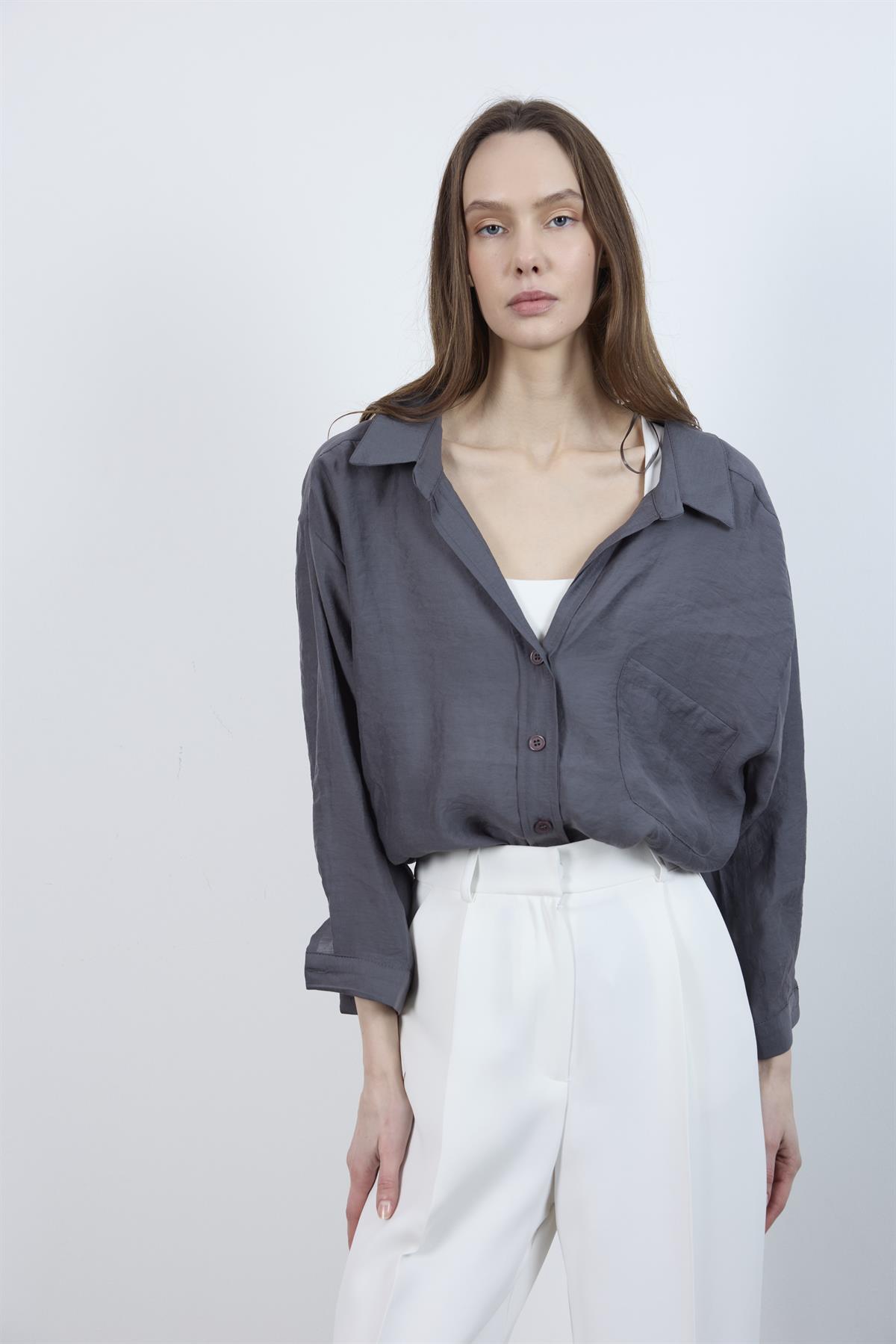 4612 DÜŞÜK OMUZLU OVERSİZE GÖMLEK ANTRASİT