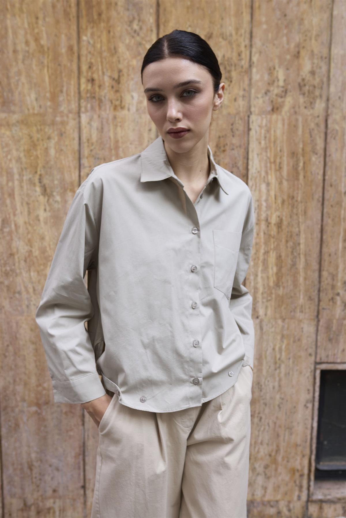 4993 POPLİN GÖMLEK BEJ