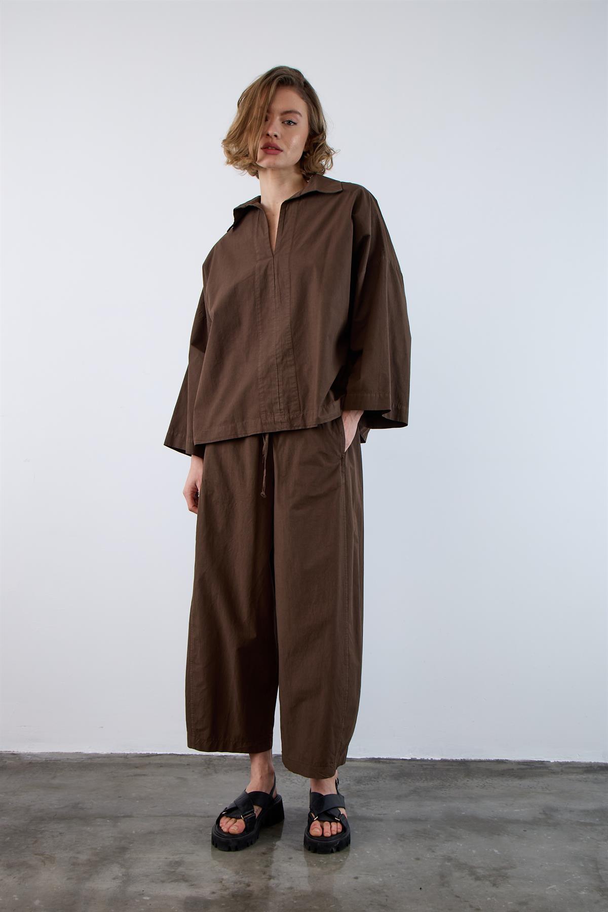 51121 GÖMLEK PANTOLON TAKIM KAHVE