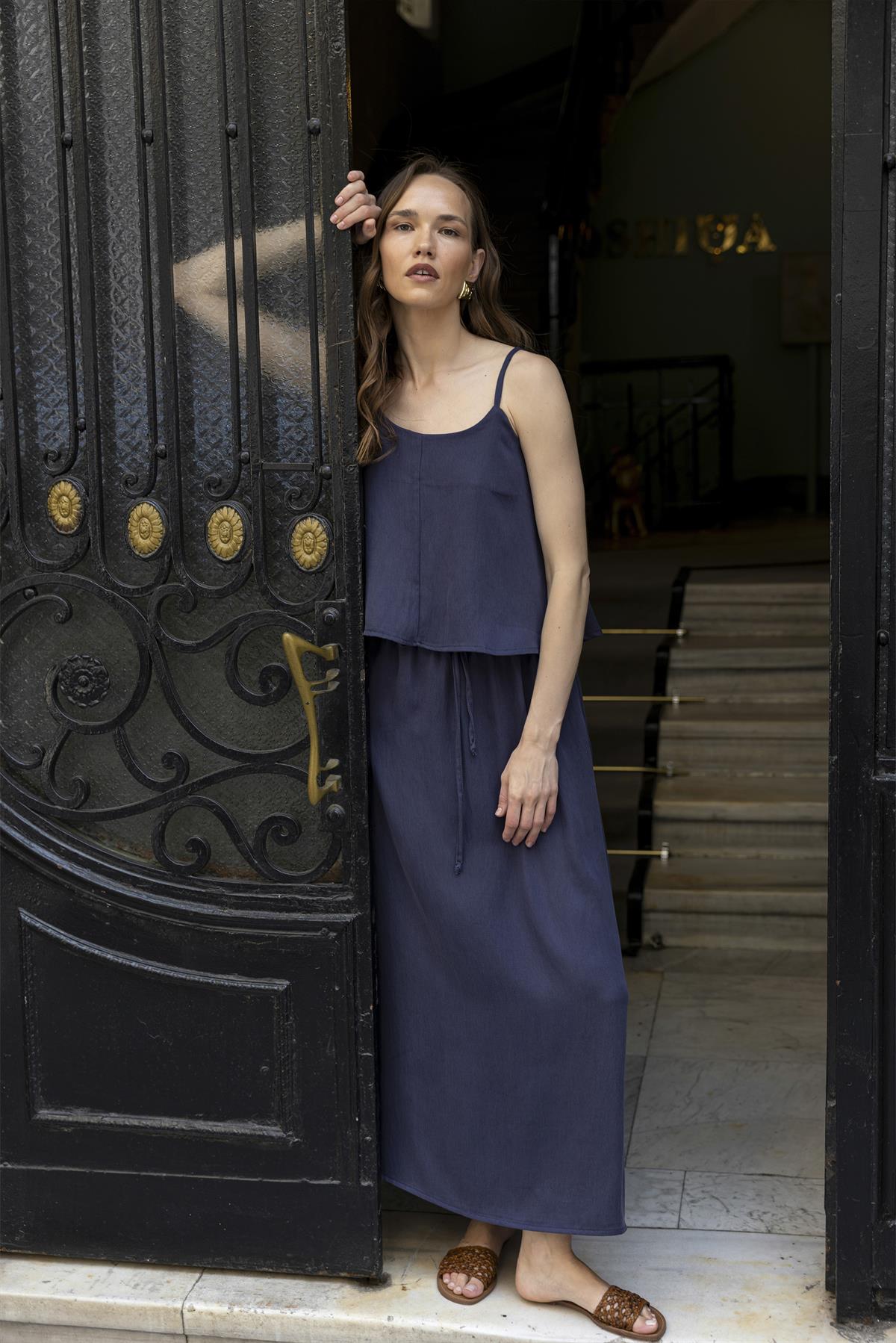 51165 ASKILI BLUZ ETEK TAKIM LACİVERT