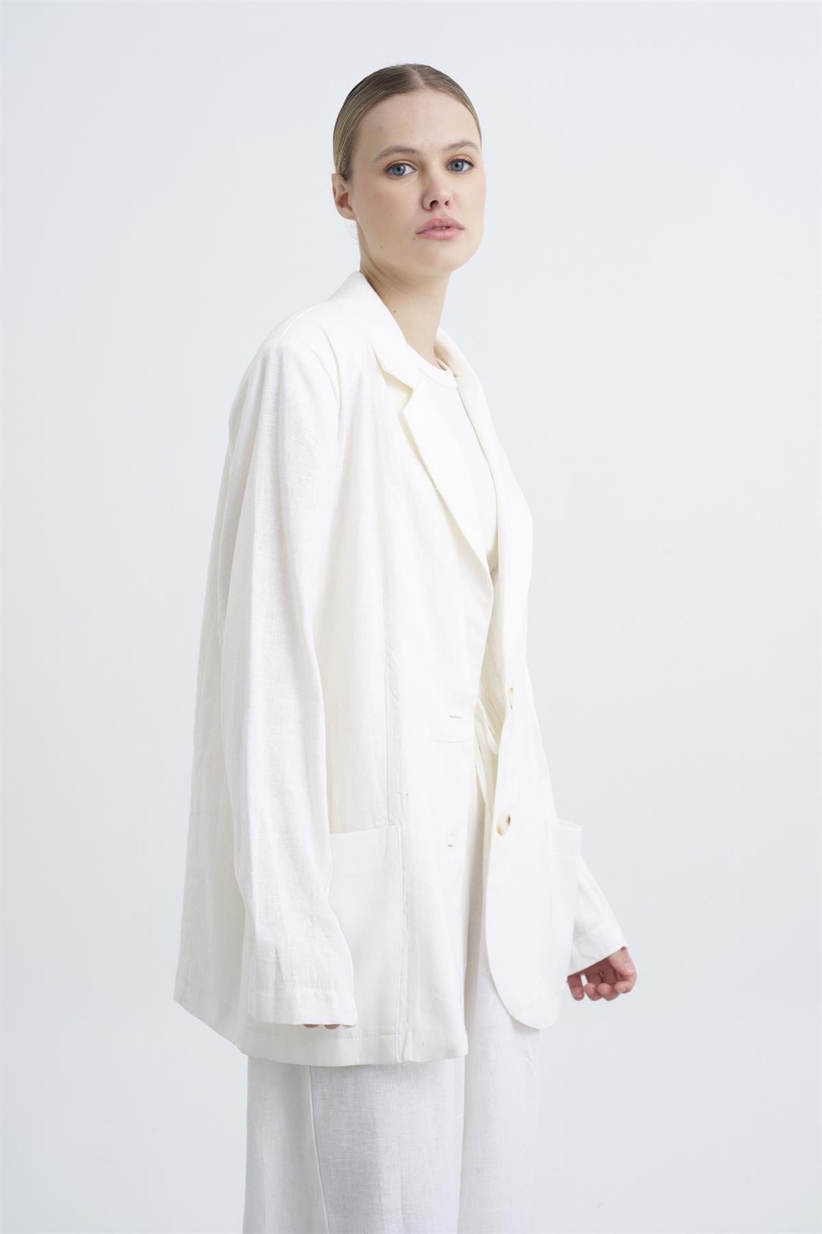 9430 KETEN CEKET BEYAZ