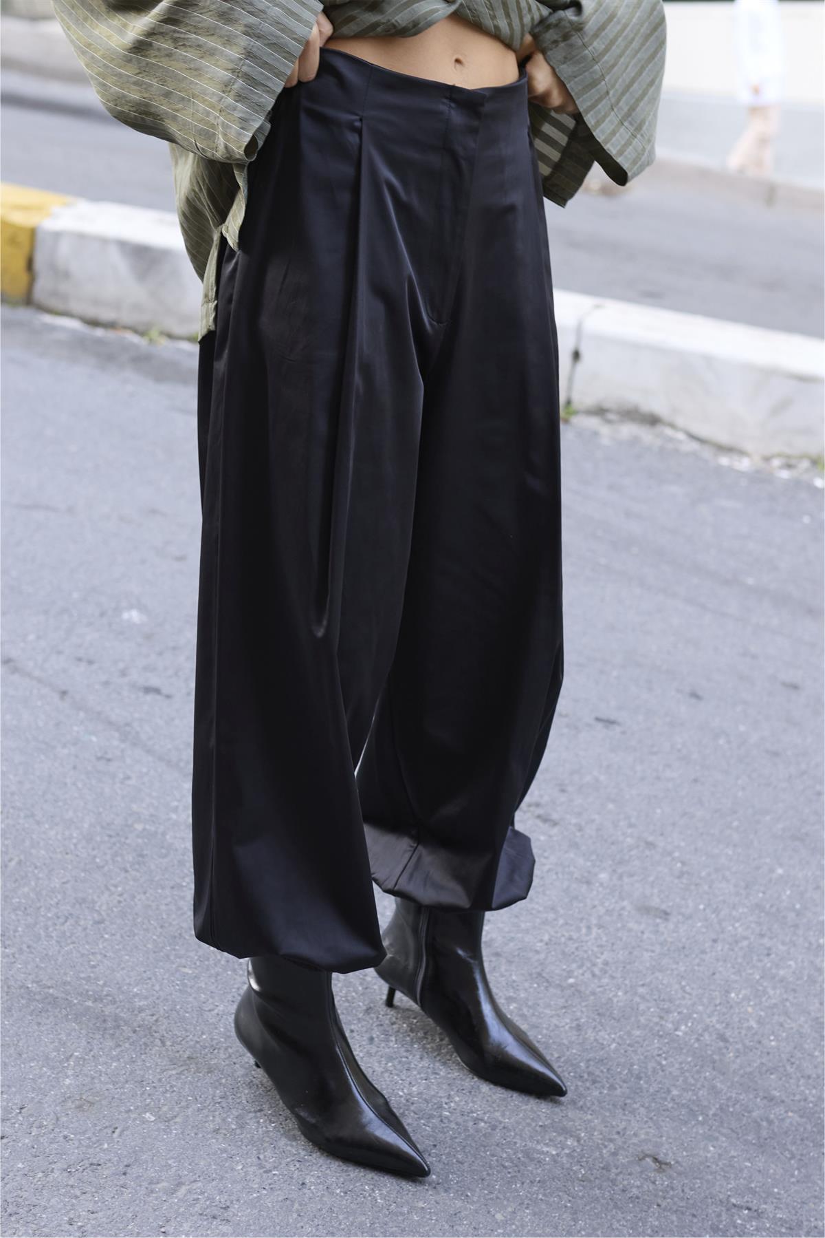 51235 SATEN PAÇASI LASTİKLİ PANTOLON SİYAH