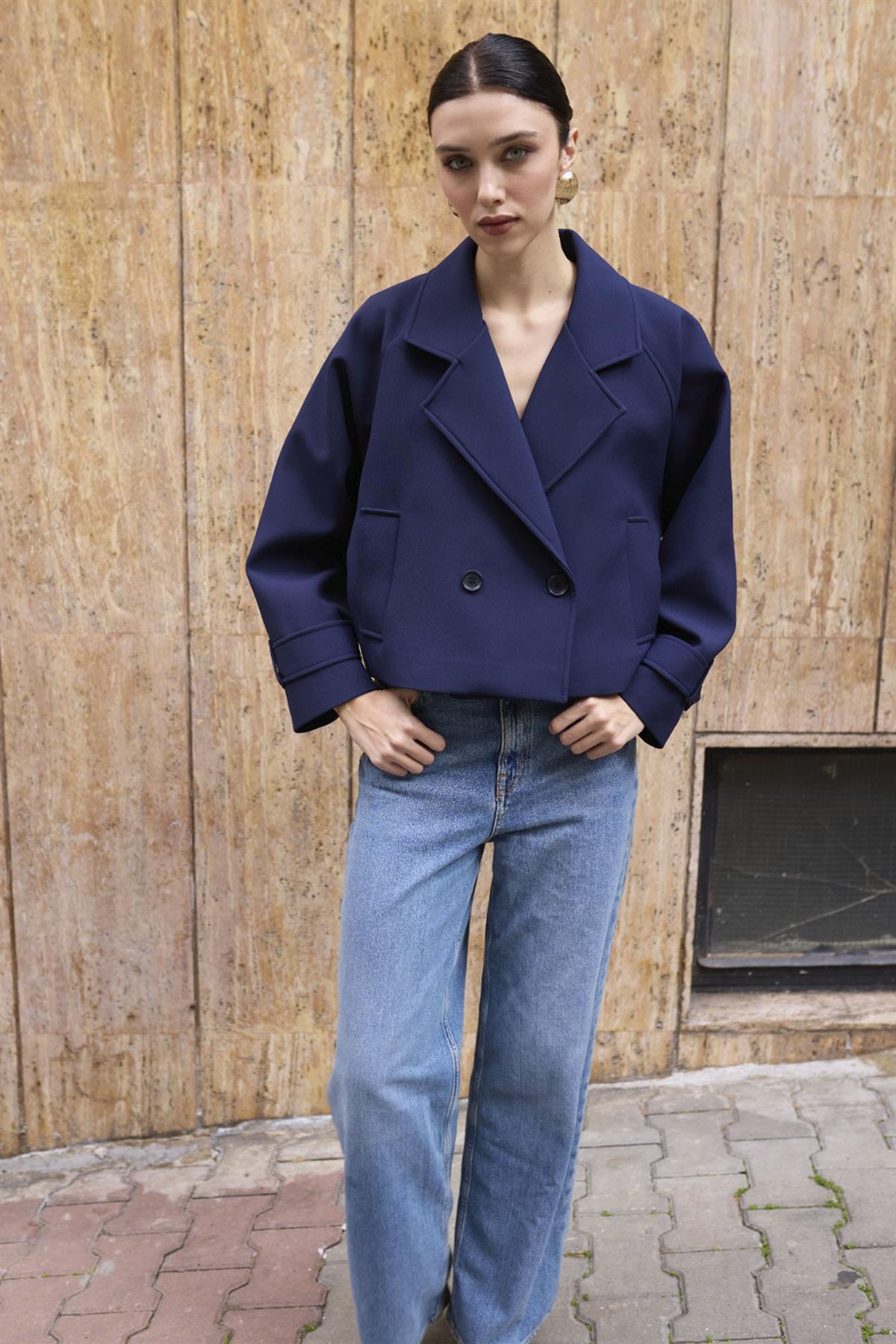 9647 CREP TRENÇ LACİVERT