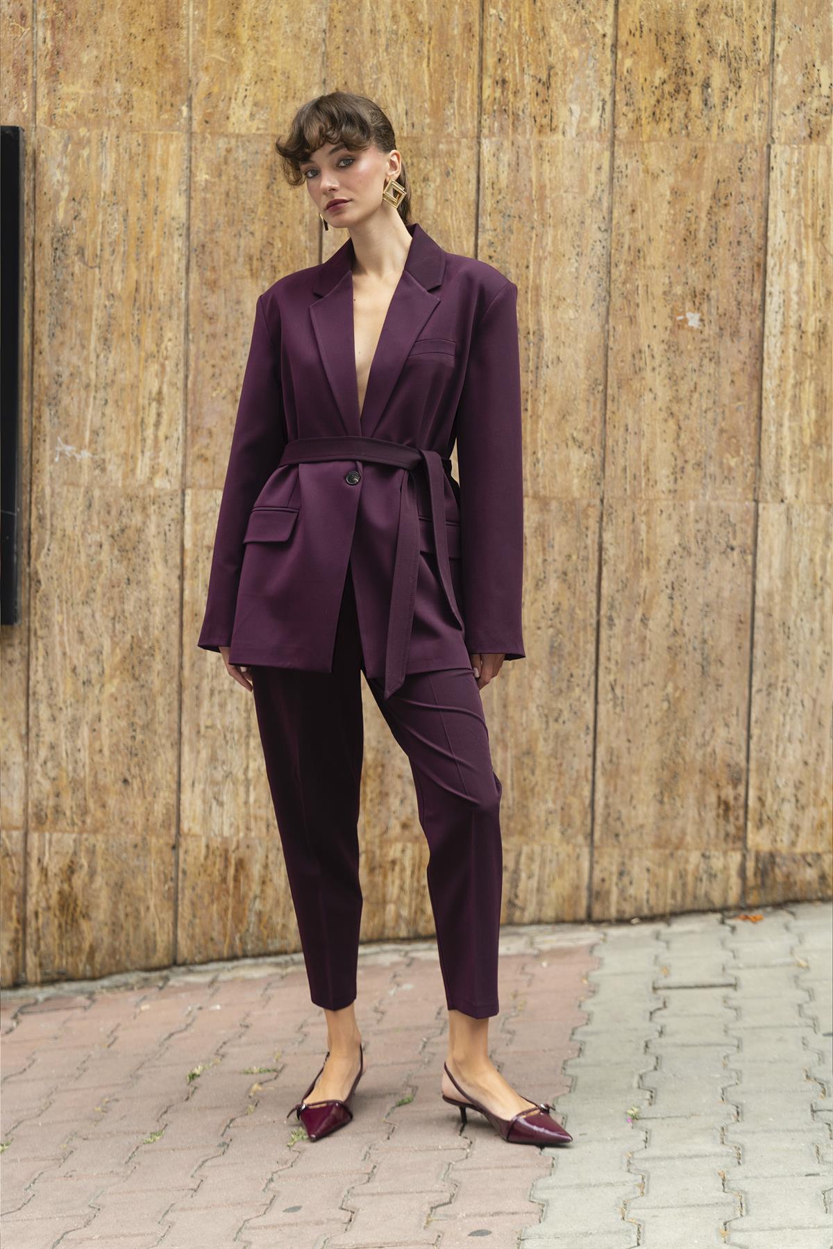 9597 CEKET KEMERLİ PANTOLON TAKIM MÜRDÜM