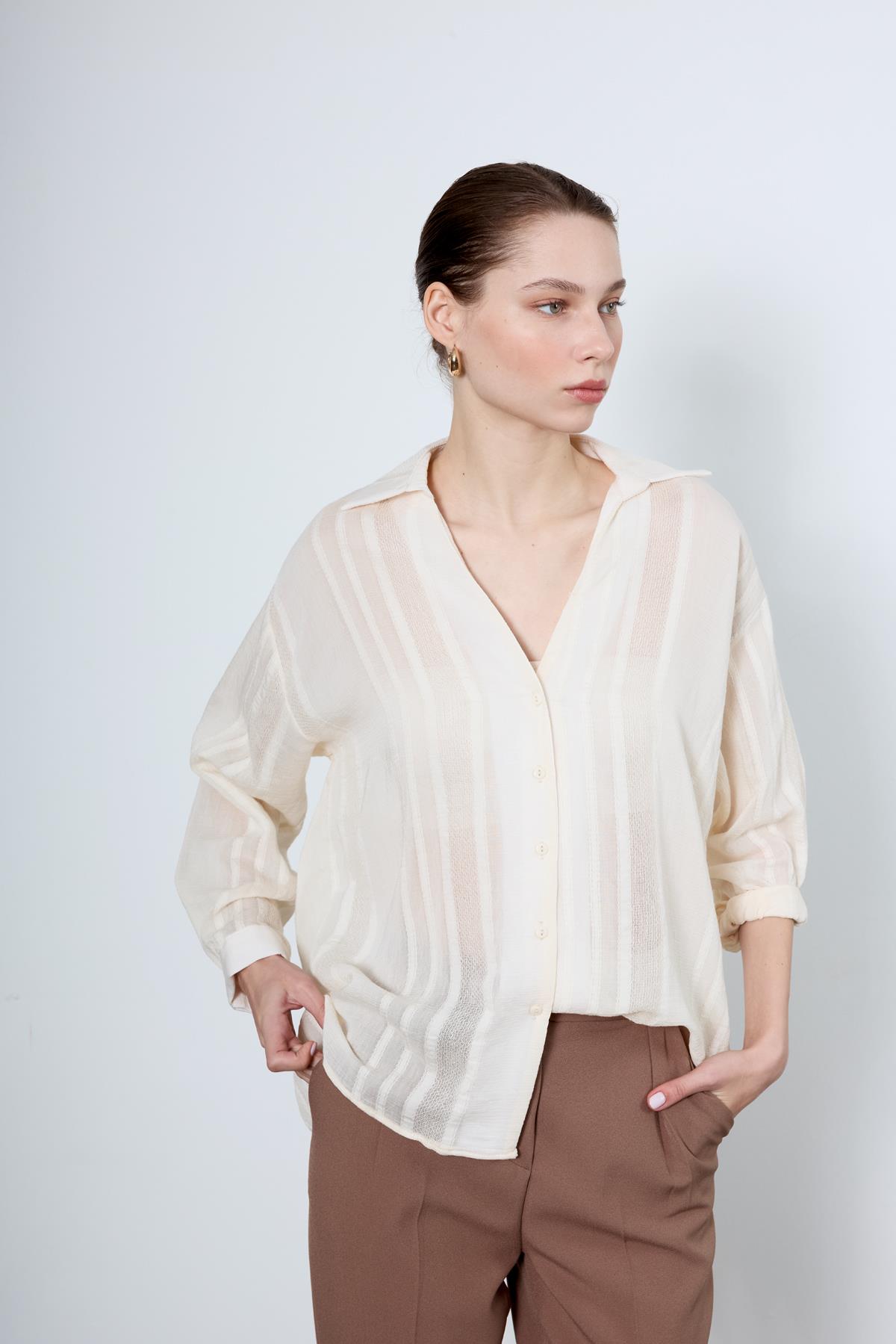 4914 TRANSPARAN GÖMLEK KREM