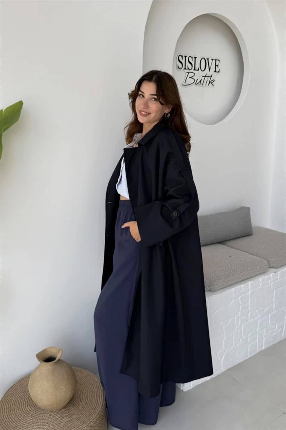 9476 POLİVİSKON TRENÇ LACİVERT