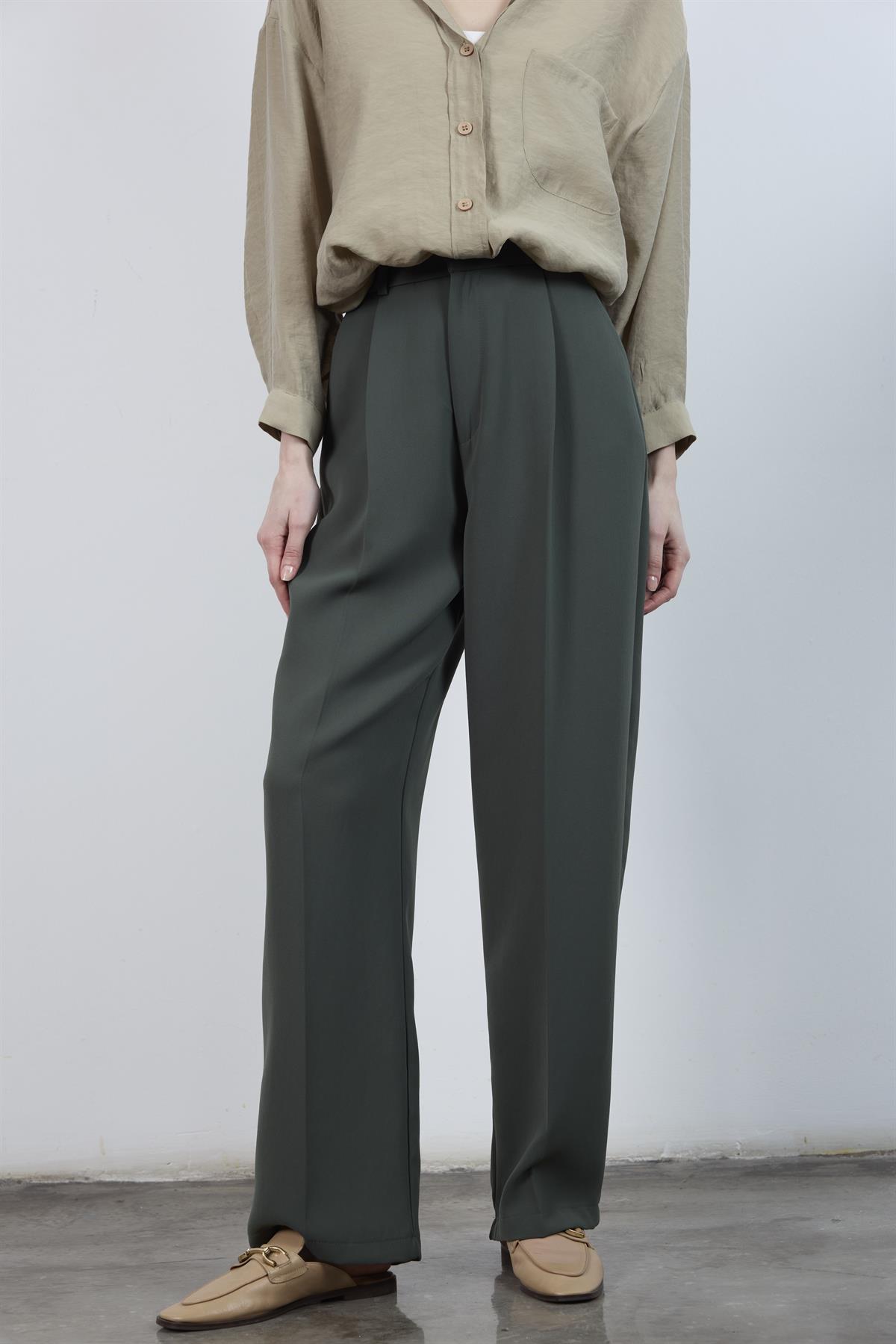 51078 PİLELİ PALAZZO PANTOLON HAKİ