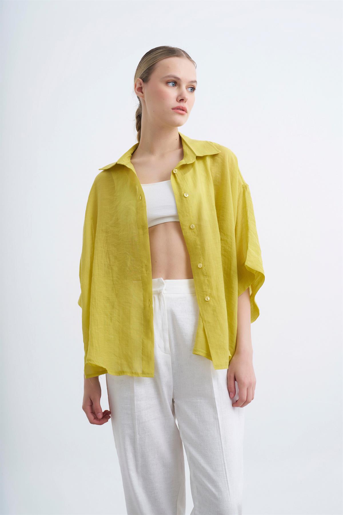 4927 OVERSIZE İPEKSİ GÖMLEK SARI