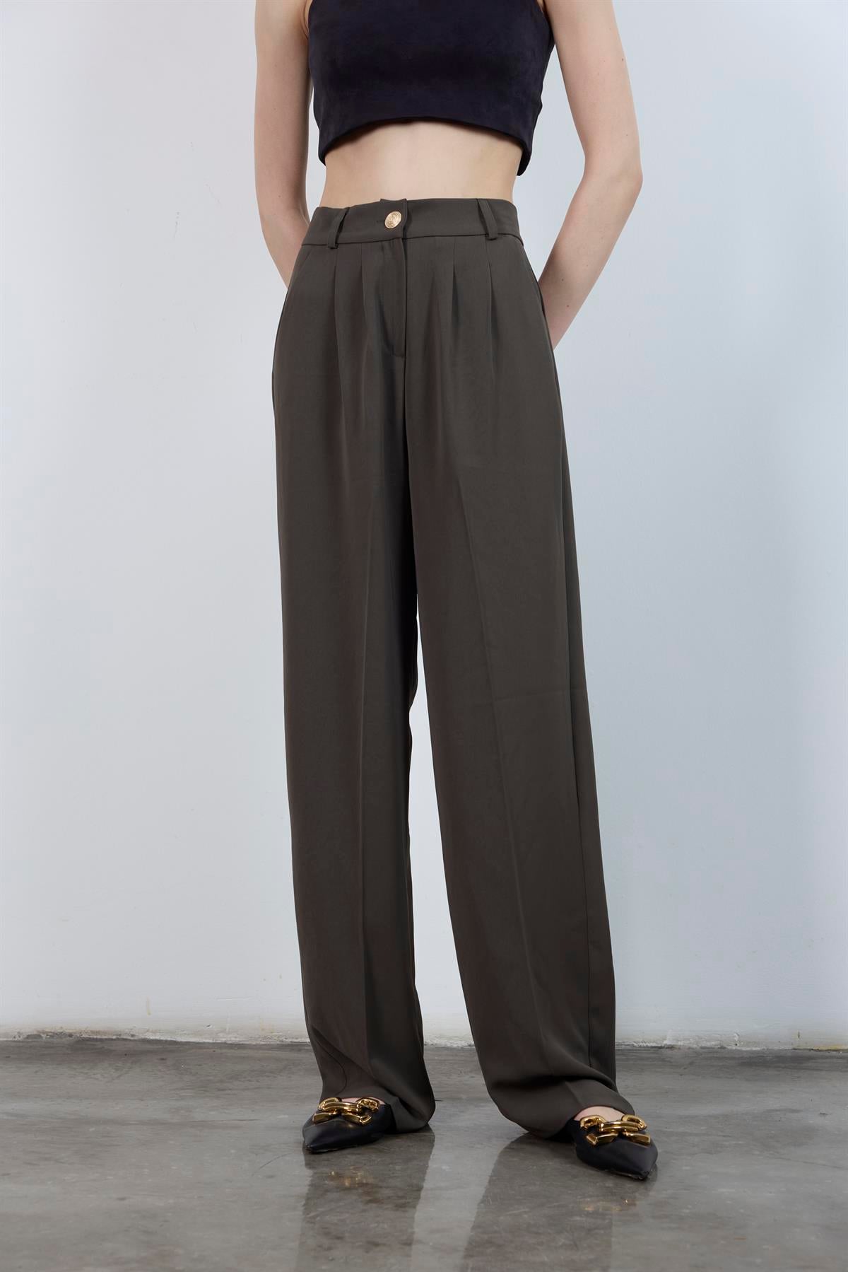 51078 PİLELİ PALAZZO PANTOLON KAHVE