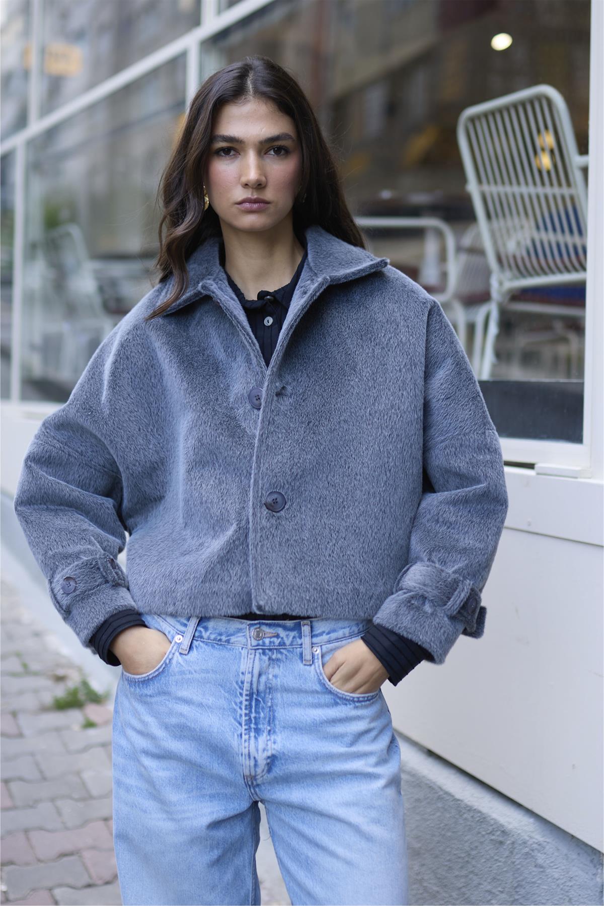 9654 PELUŞ CEKET GRİ