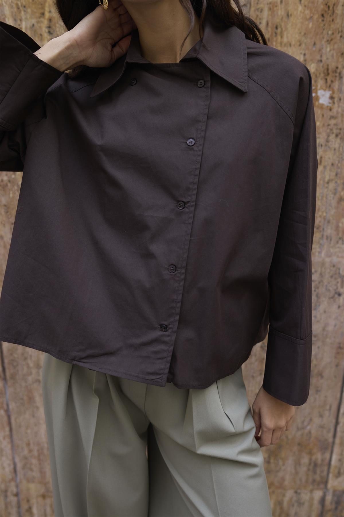 5001 REGLAN POPLİN GÖMLEK KAHVE