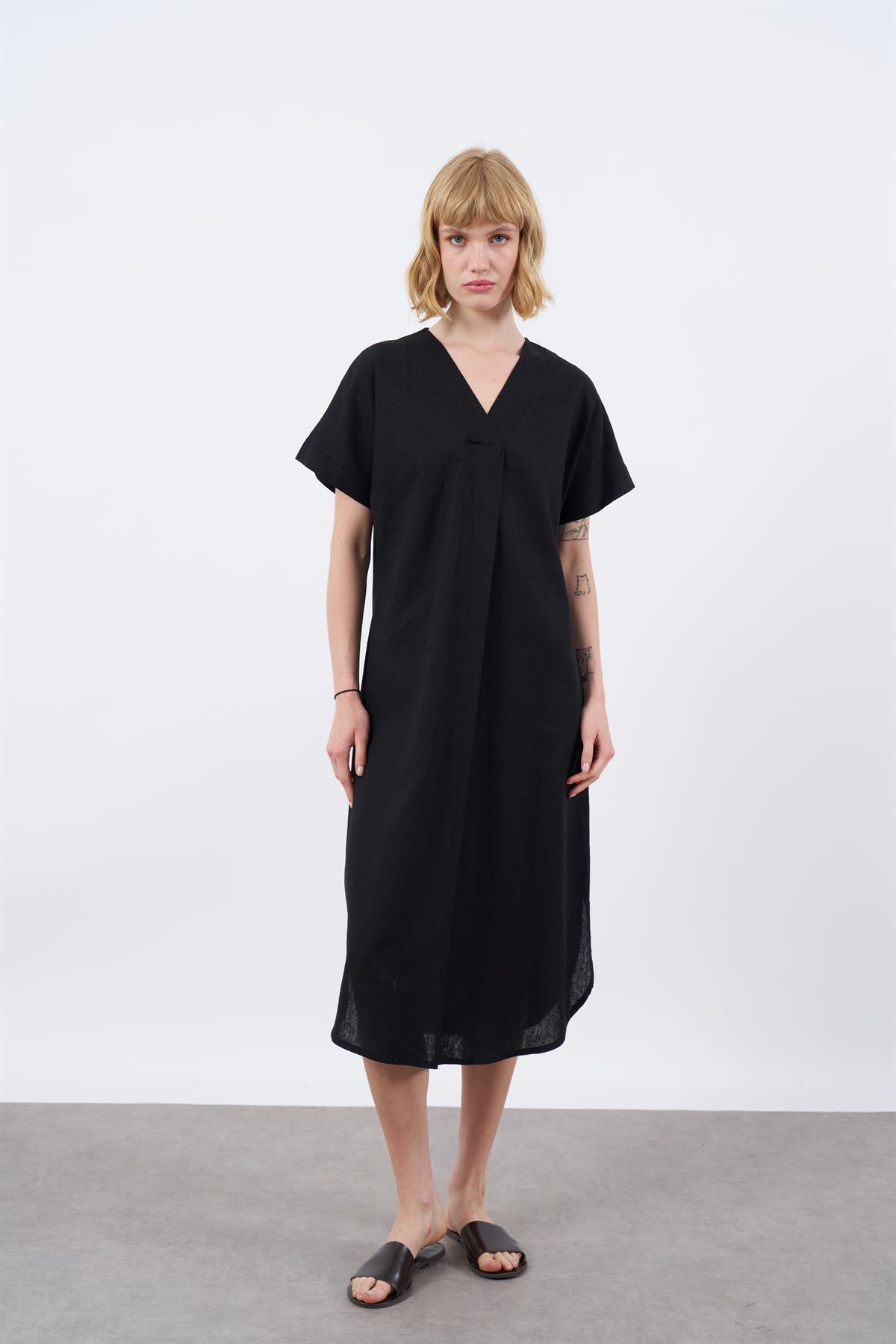 3131 KETEN ELBİSE(2835) SİYAH