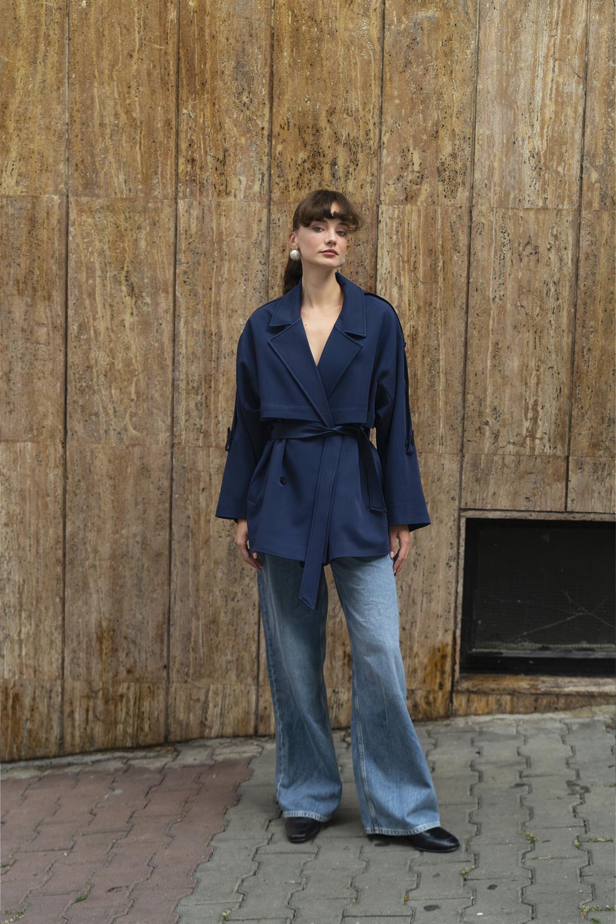 9580 KISA TRENÇ LACİVERT