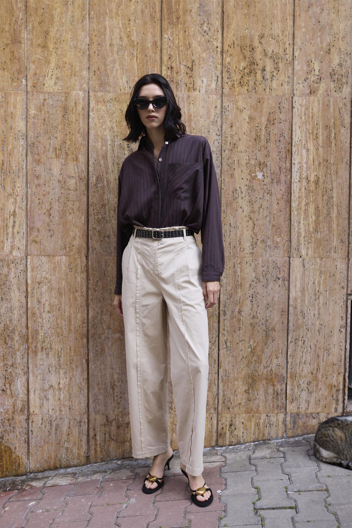 51208 KEMERLİ PANTOLON TAŞ