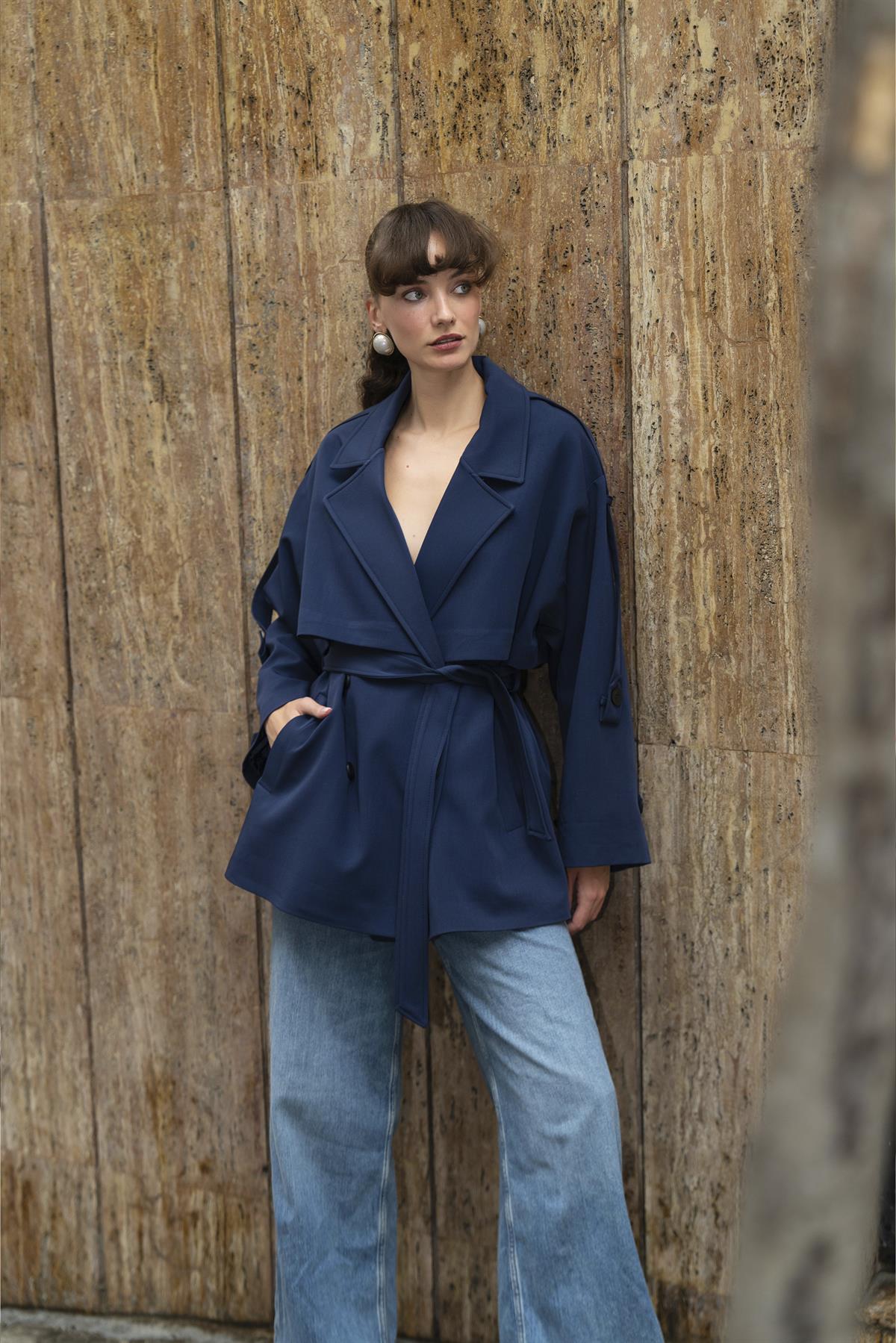 9580 KISA TRENÇ LACİVERT